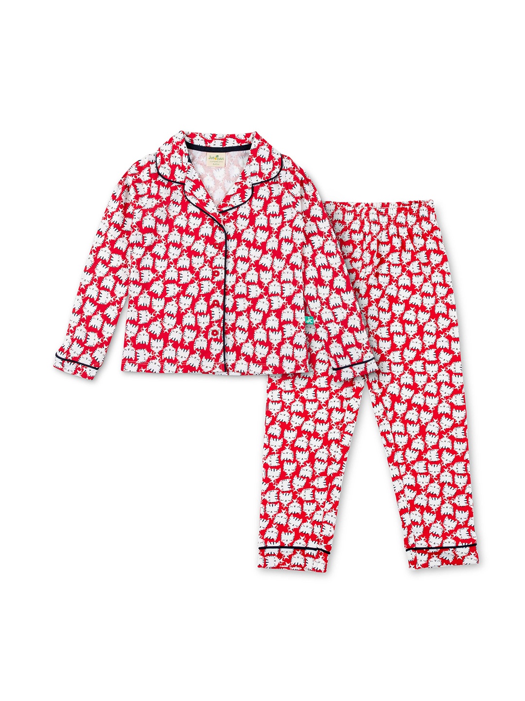 

JusCubs Girls Red & White Conversational Printed Pure Cotton Night suit