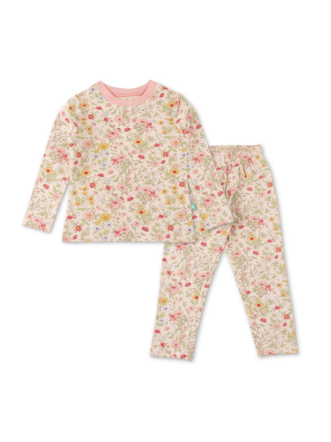 

JusCubs Girls Pink & Beige Printed T-shirt with Trousers