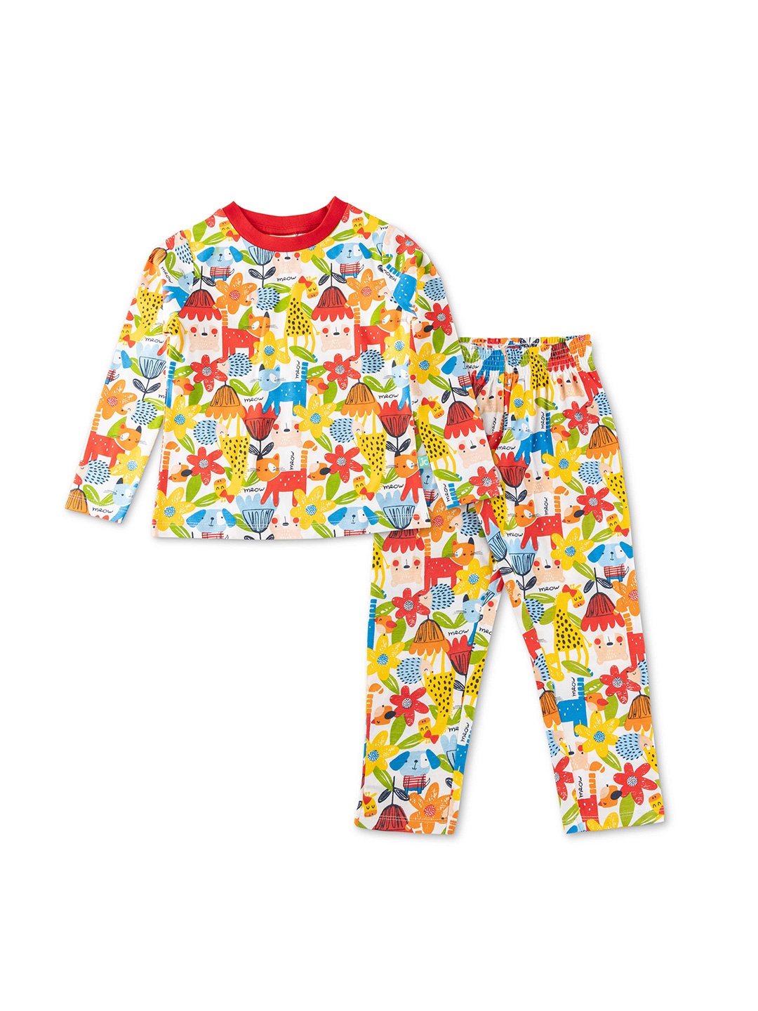 

JusCubs Girls Red & Yellow Conversational Printed Pure Cotton T-shirt with Pyjama