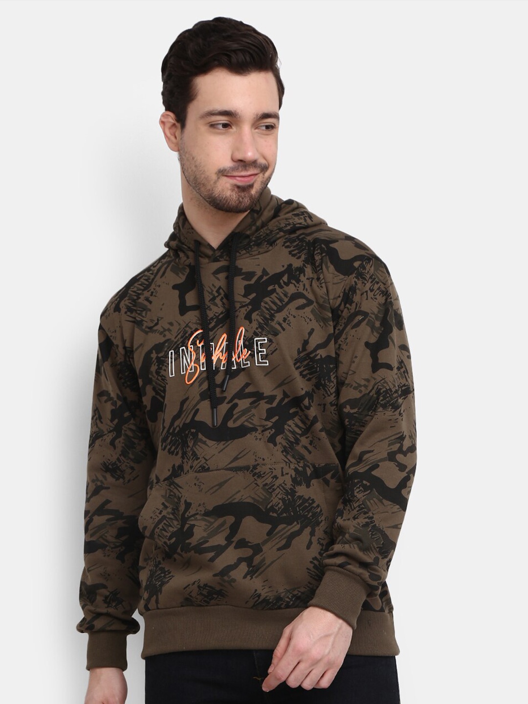 

V-Mart Men Brown & Black Printed Hooded Sweatshirt