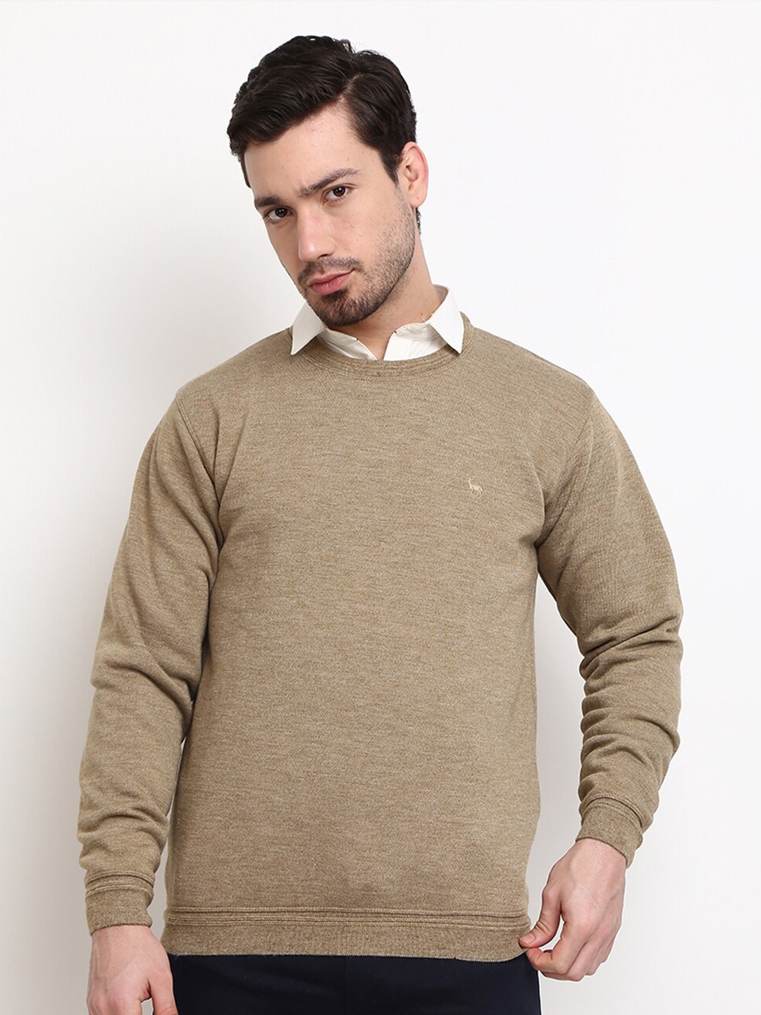 

V-Mart Men Brown Solid Round Neck Fleece Sweatshirt