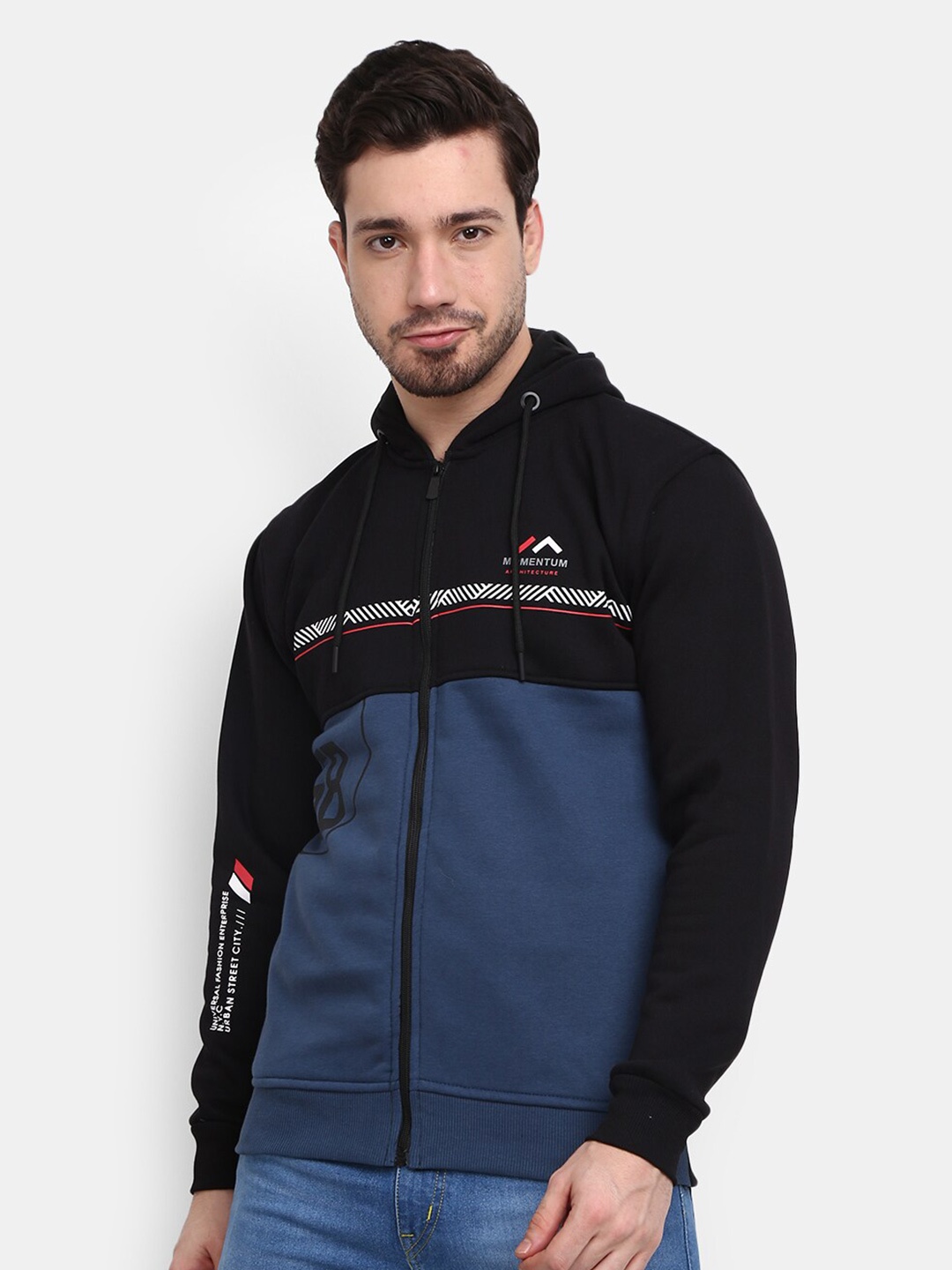 

V-Mart Men Blue & Black Printed Hooded Sweatshirt