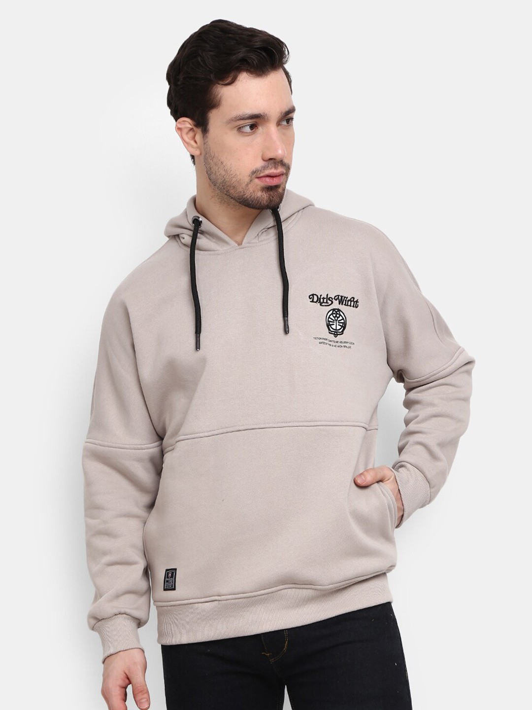 

V-Mart Men Grey Typography Printed Hooded Fleece Sweatshirt