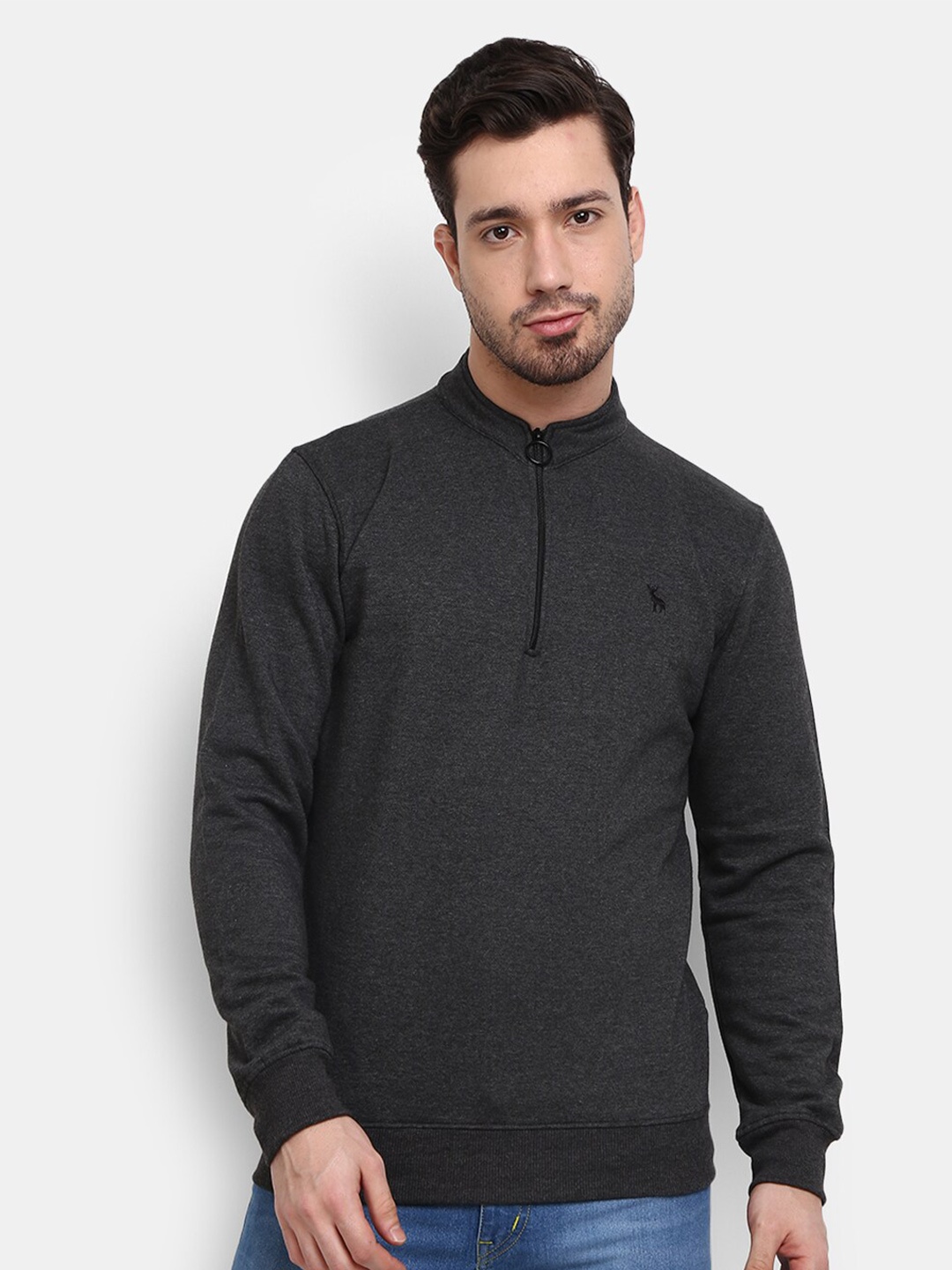 

V-Mart Men Grey Melange Solid Fleece Sweatshirt
