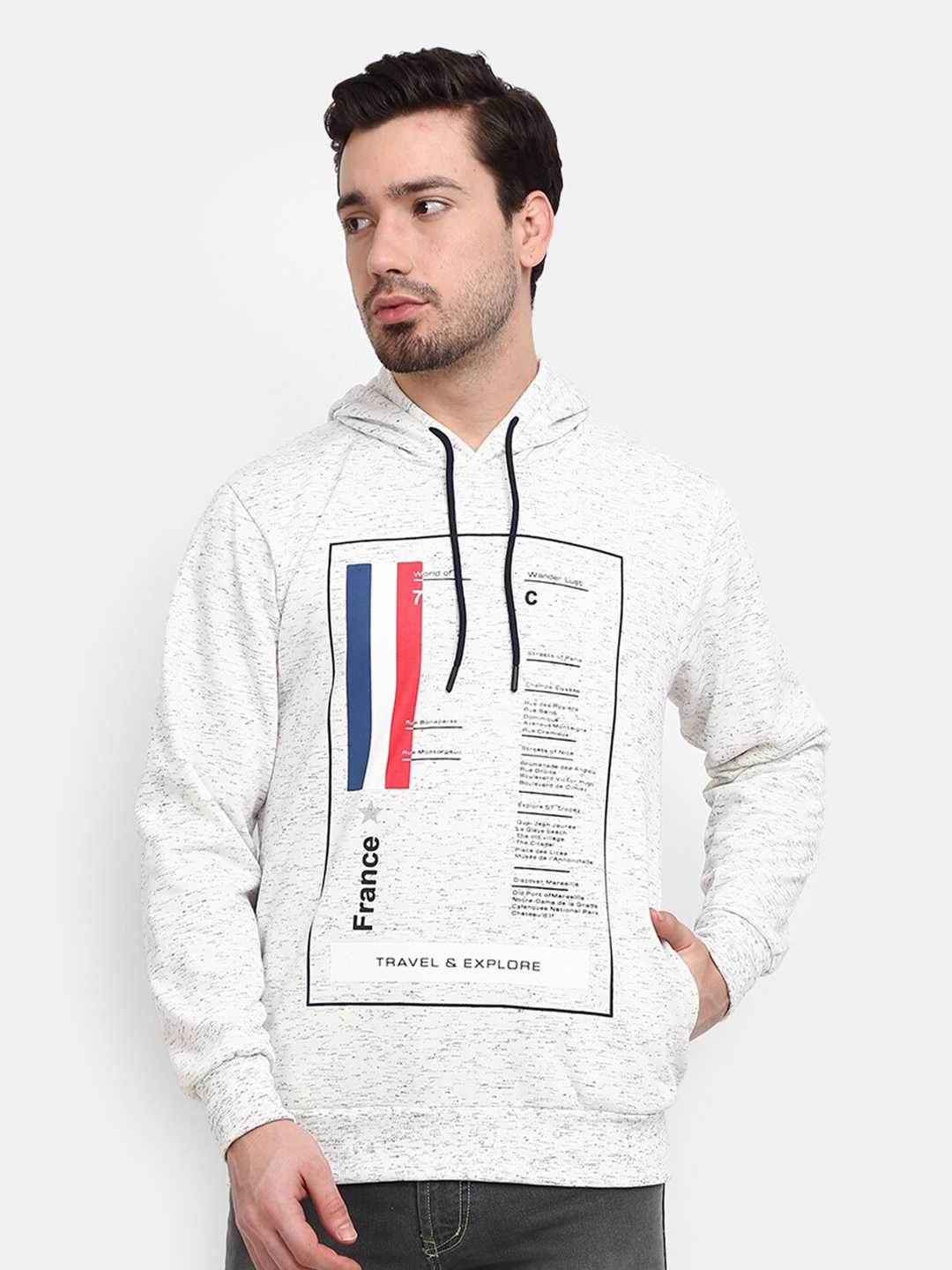 

V-Mart Men White Typography Printed Hooded Fleece Sweatshirt