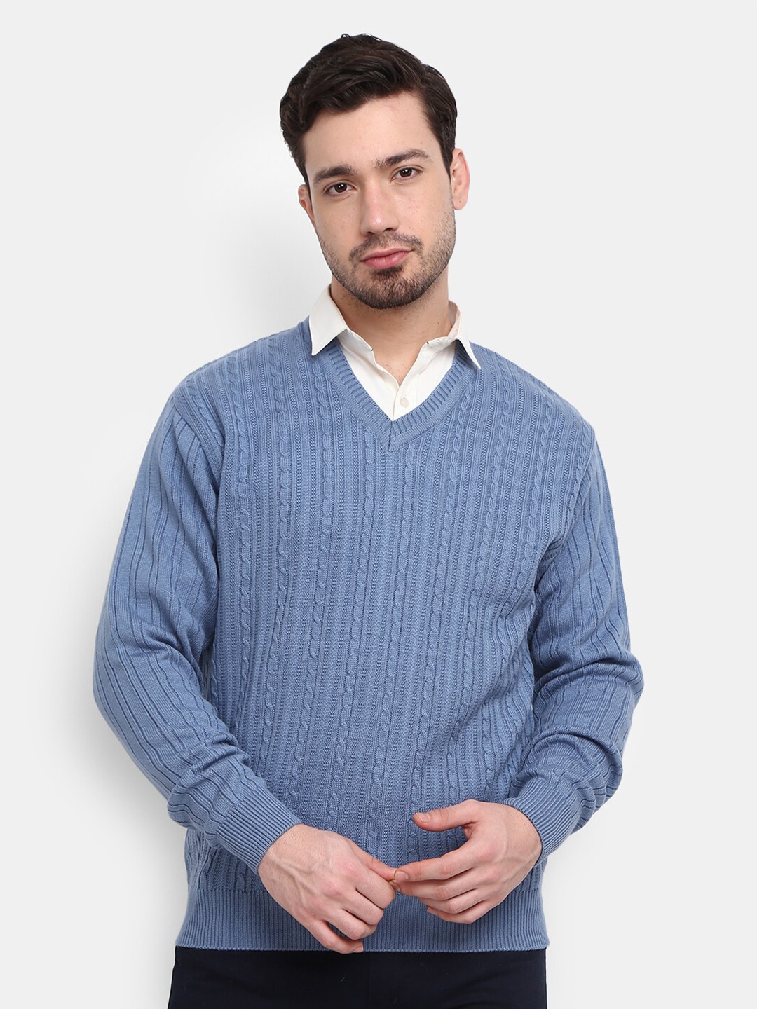 

V-Mart Men Blue Self Design Fleece Sweatshirt