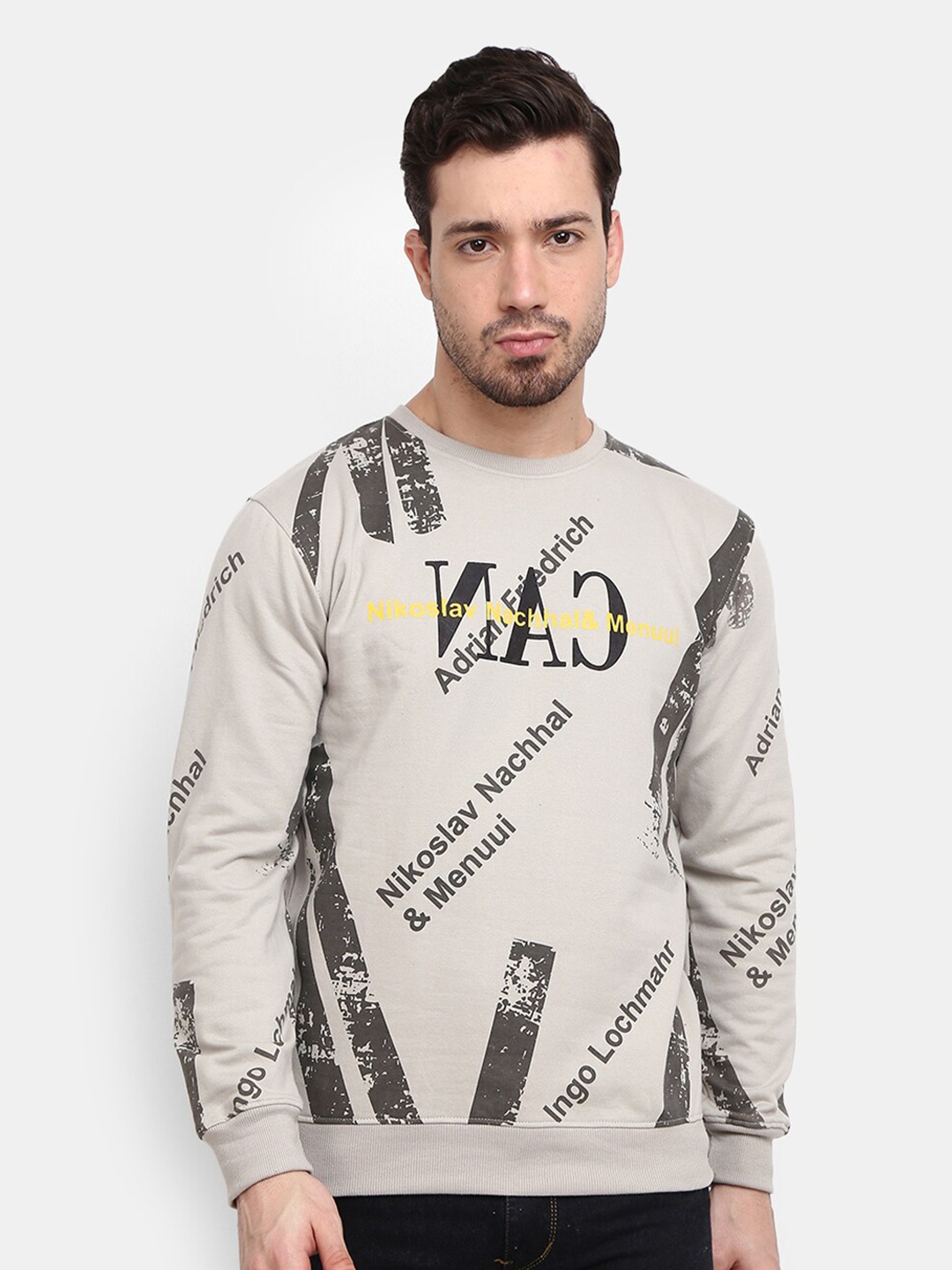 

V-Mart Men Beige Typography Printed Fleece Sweatshirt