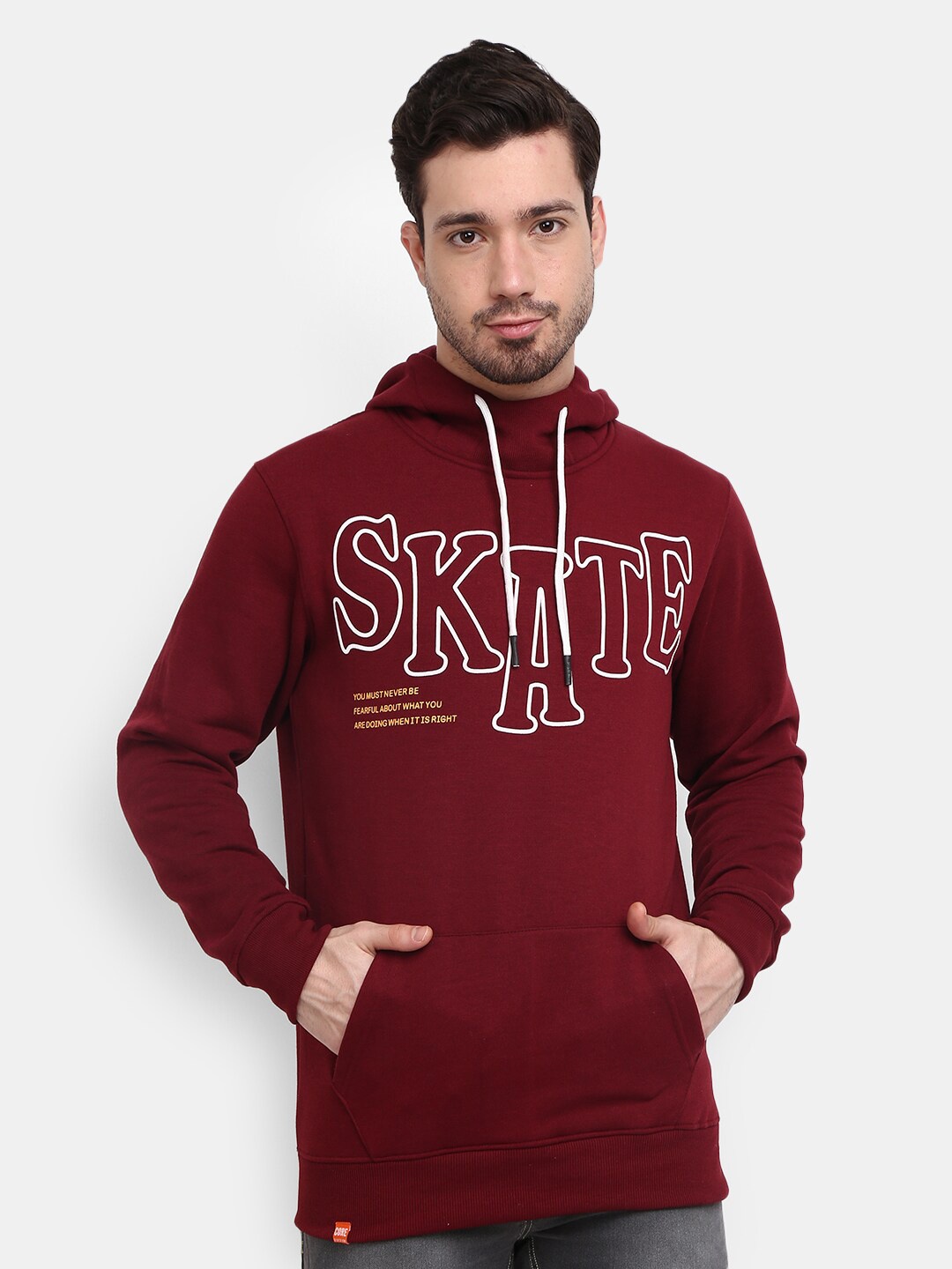 

V-Mart Men Maroon Typography Printed Hooded Fleece Sweatshirt