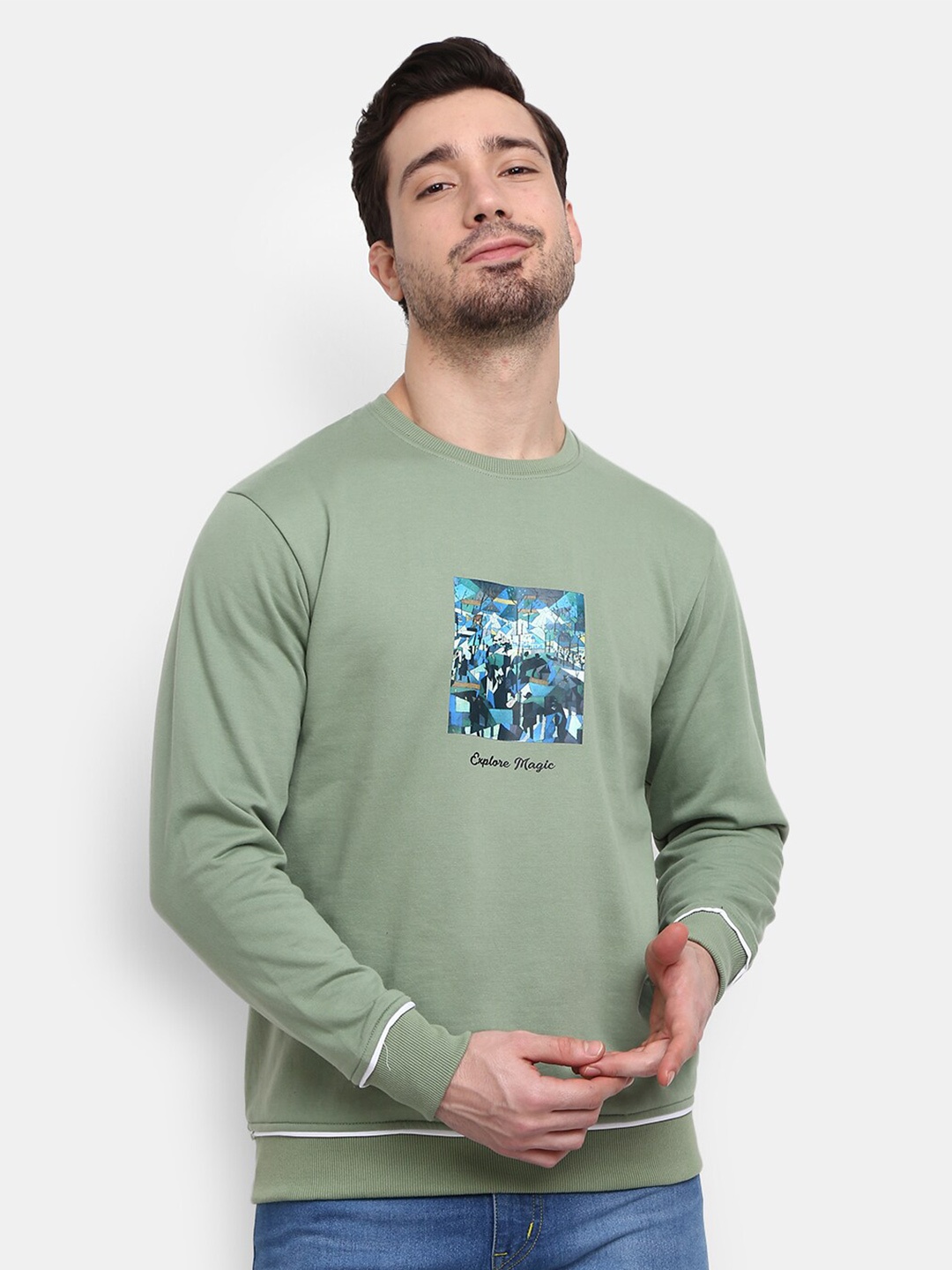 

V-Mart Men Sea Green Printed Sweatshirt