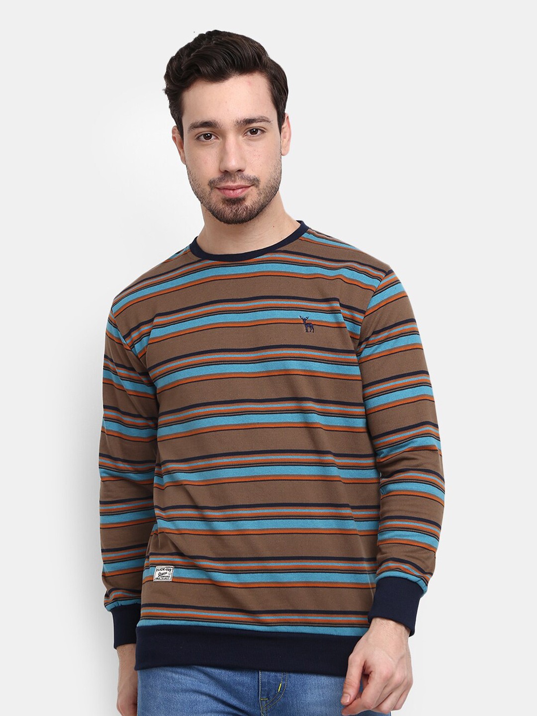 

V-Mart Men Brown Striped Fleece Sweatshirt