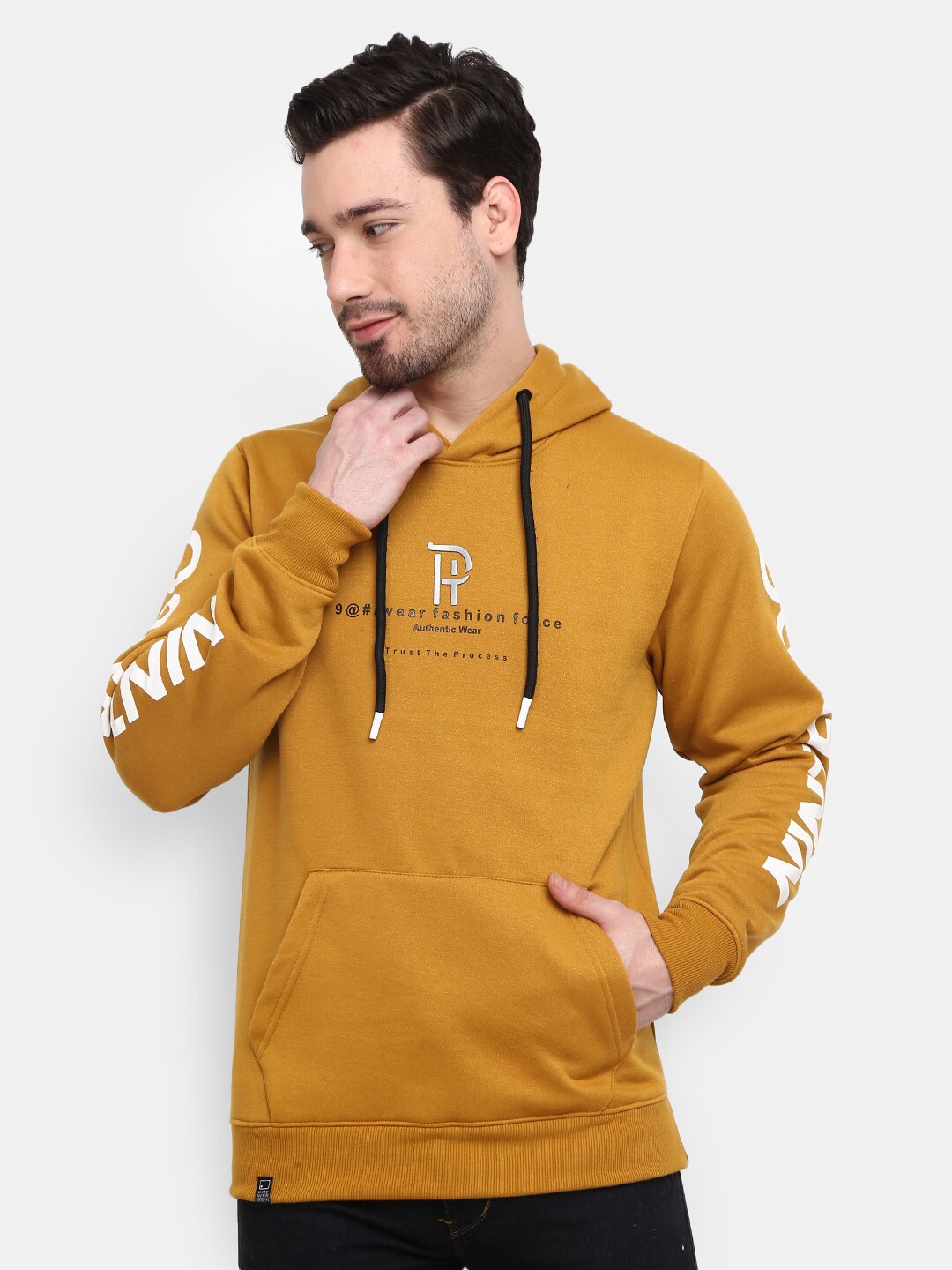 

V-Mart Men Mustard Hooded Sweatshirt