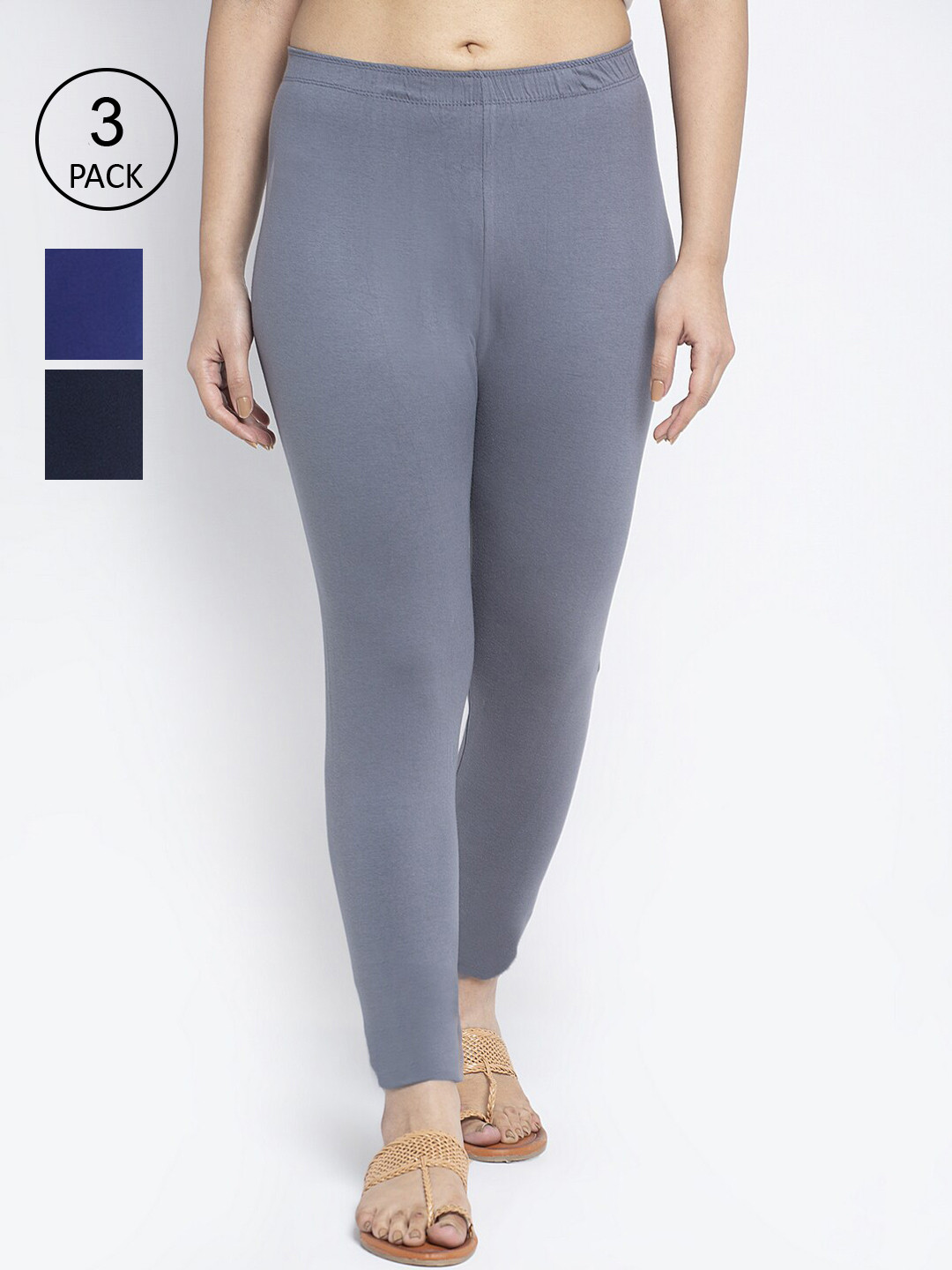 

Jinfo Women Pack of 3 Solid Ankle Length Leggings, Grey