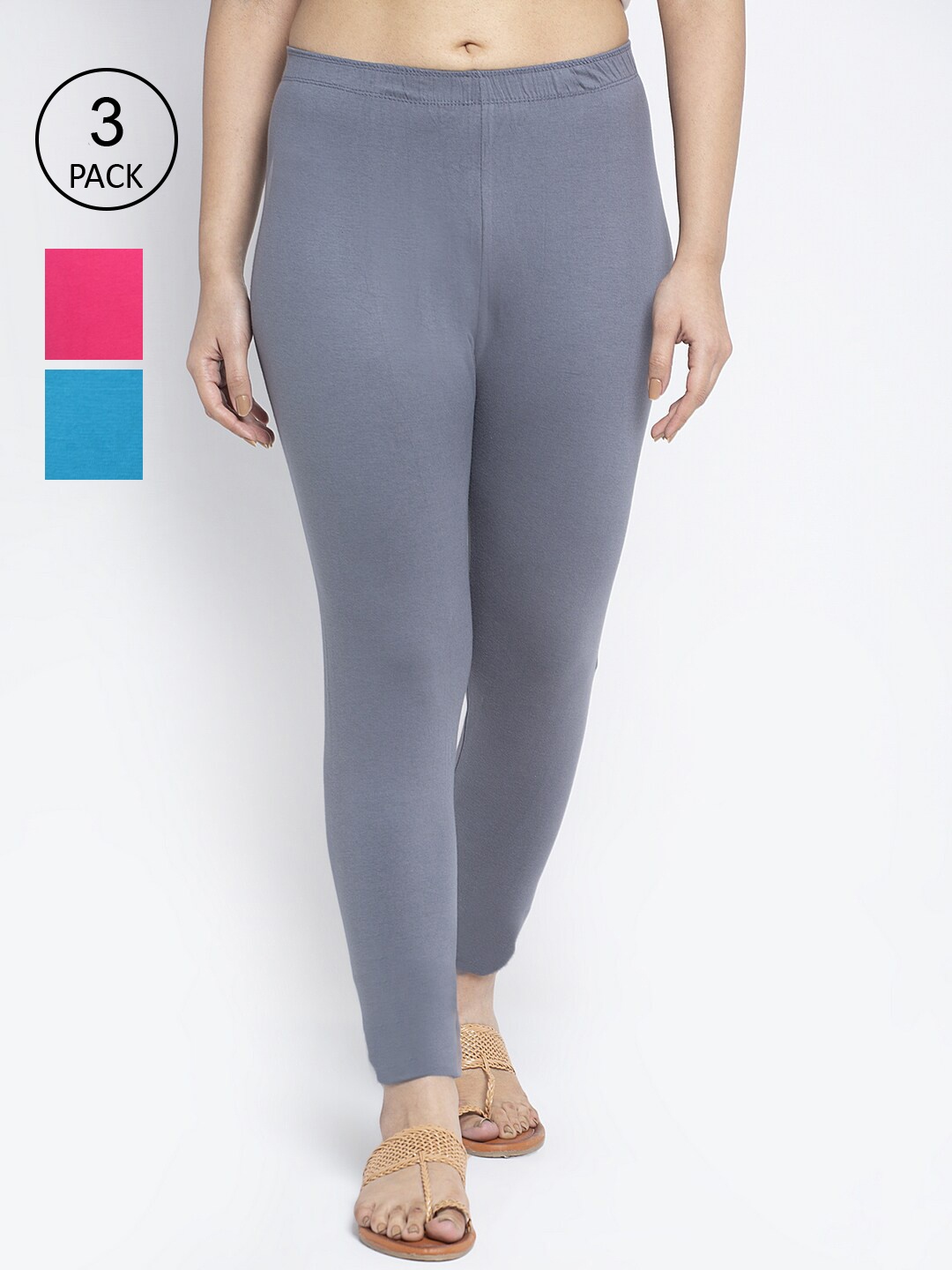 

Jinfo Women Pack of 3 Solid Ankle Length Leggings, Grey