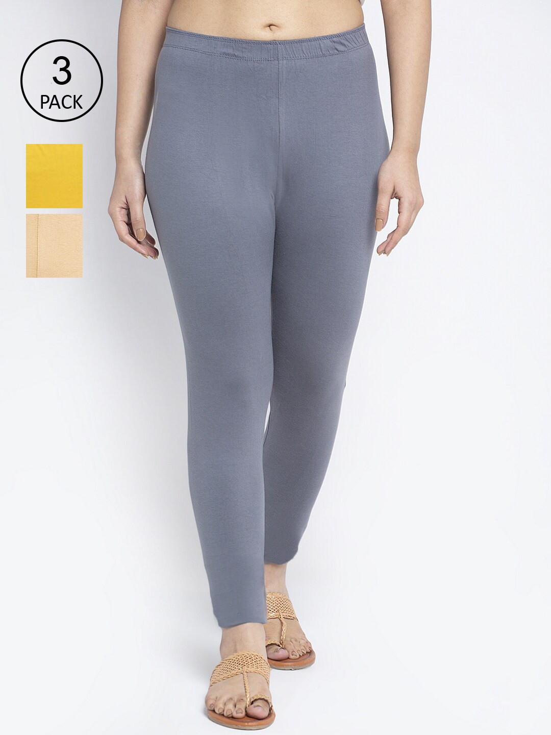 

Jinfo Women Pack Of 3 Solid Ankle Length Leggings, Grey