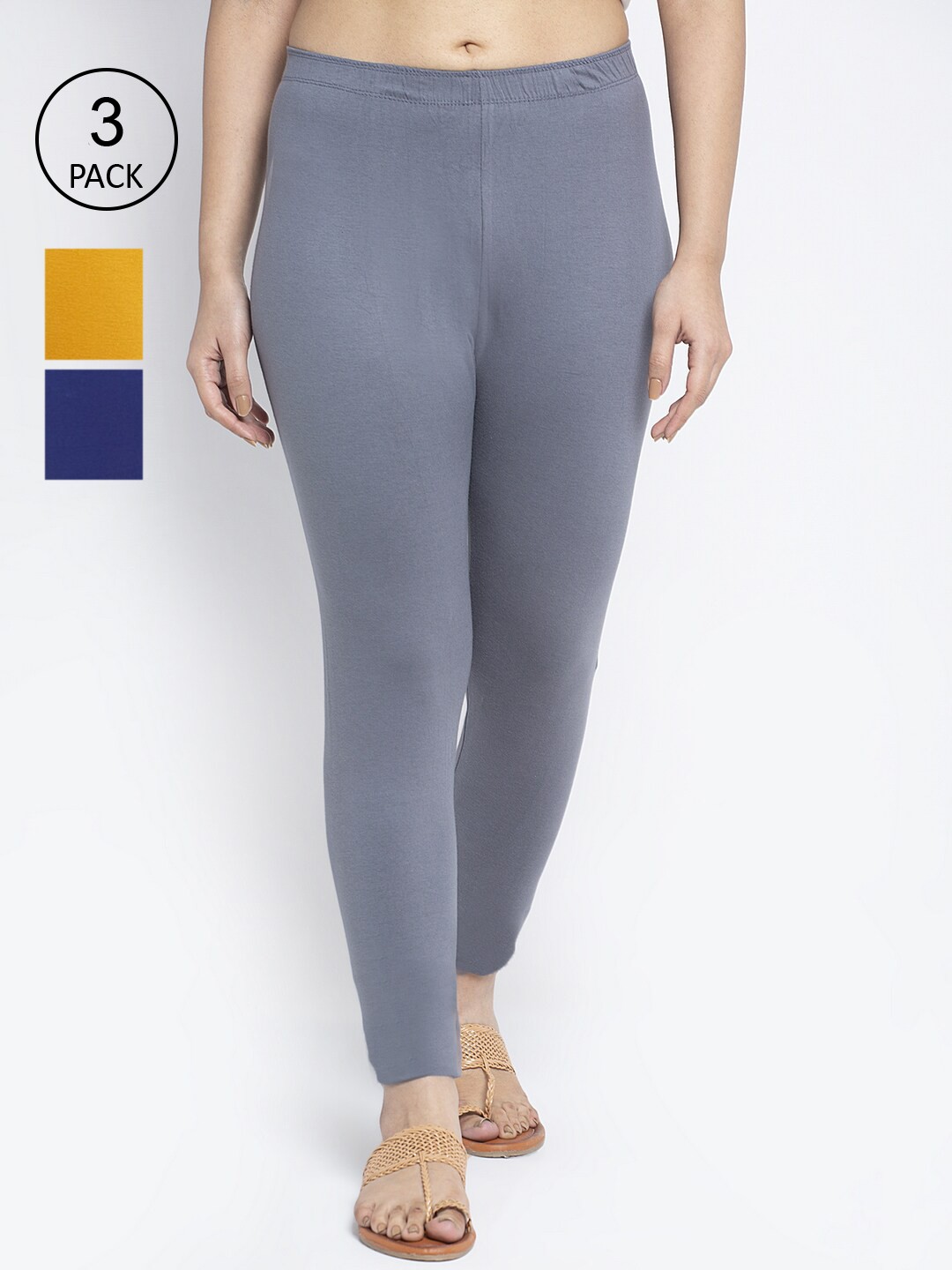 

Jinfo Women Pack of 3 Solid Ankle Length Leggings, Grey