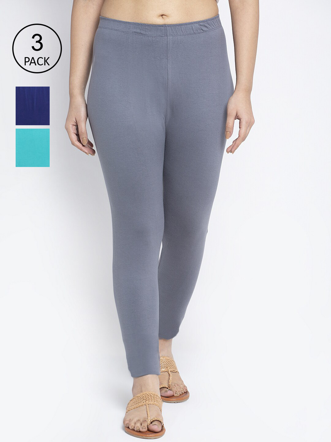 

Jinfo Women Pack of 3 Solid Ankle Length Leggings, Grey