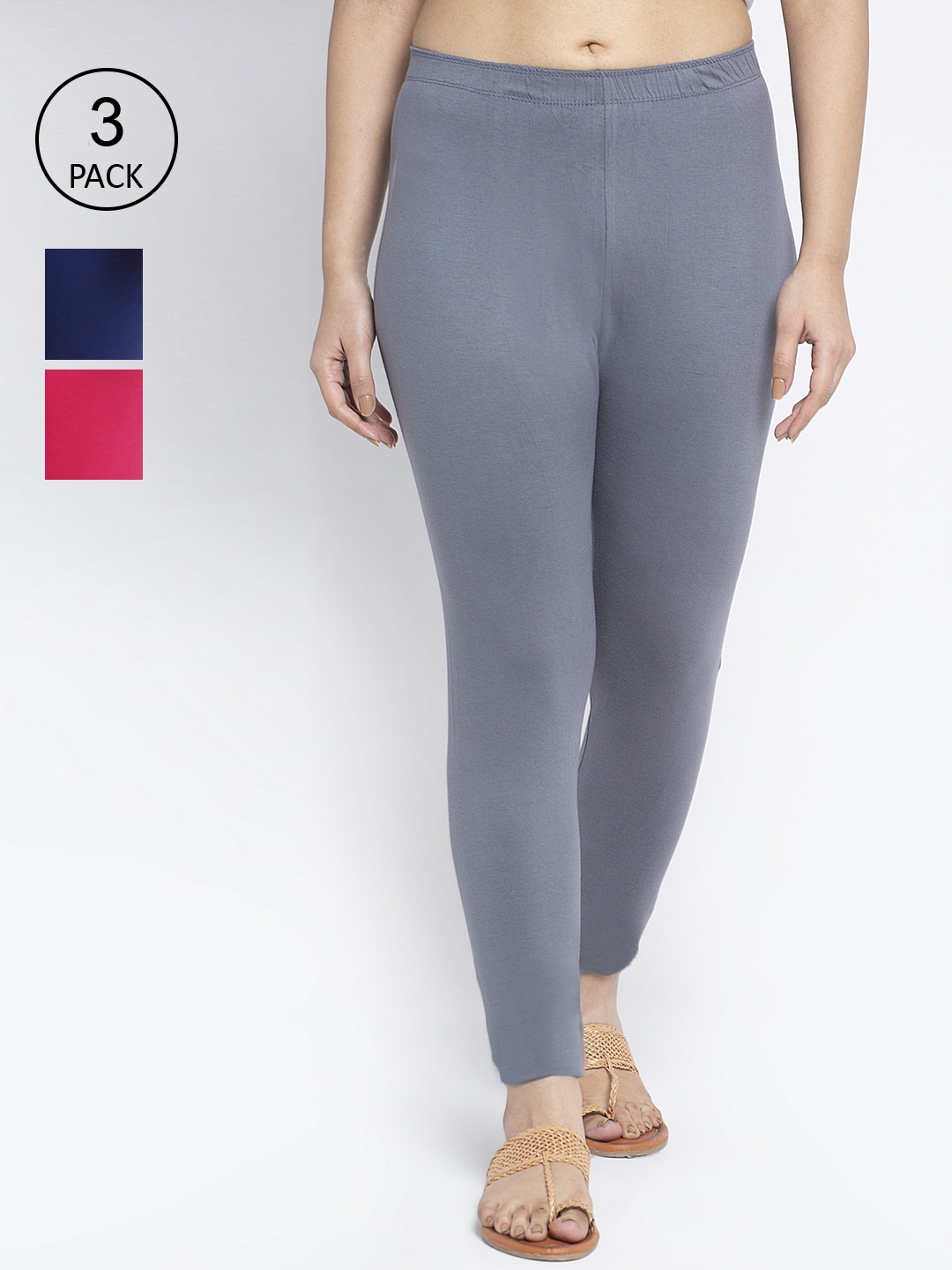 

Jinfo Women Pack of 3 Solid Ankle Length Leggings, Grey