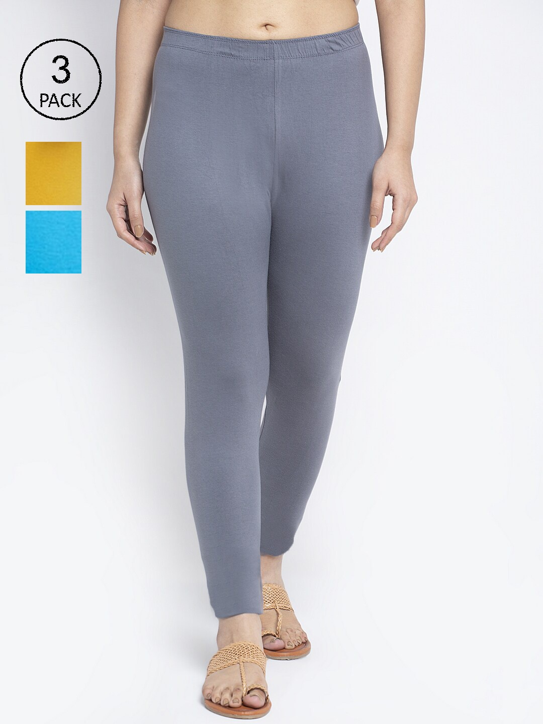 

Jinfo Women Pack of 3 Solid Ankle Length Leggings, Grey