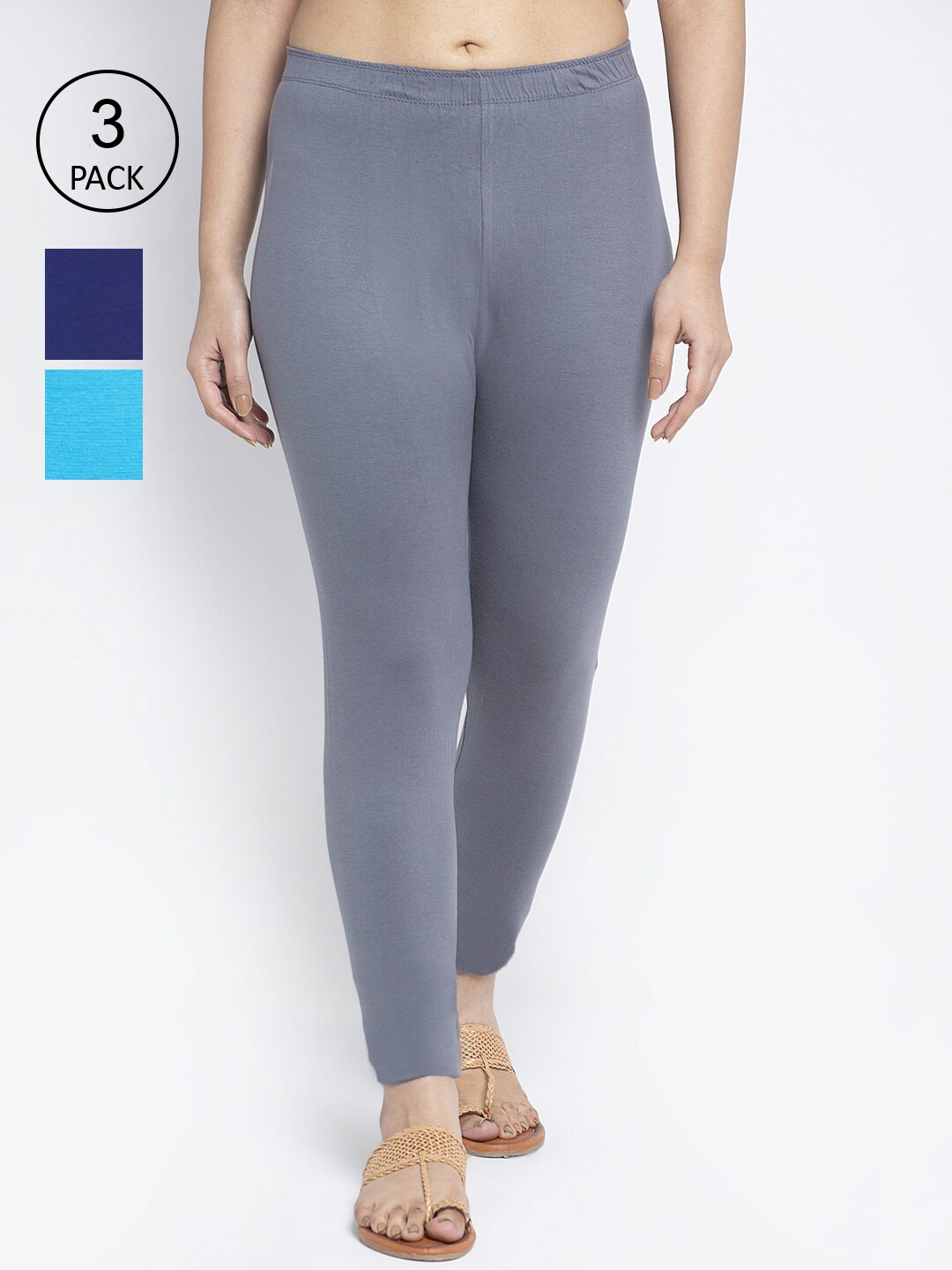 

Jinfo Women Pack of 3 Solid Ankle Length Leggings, Grey