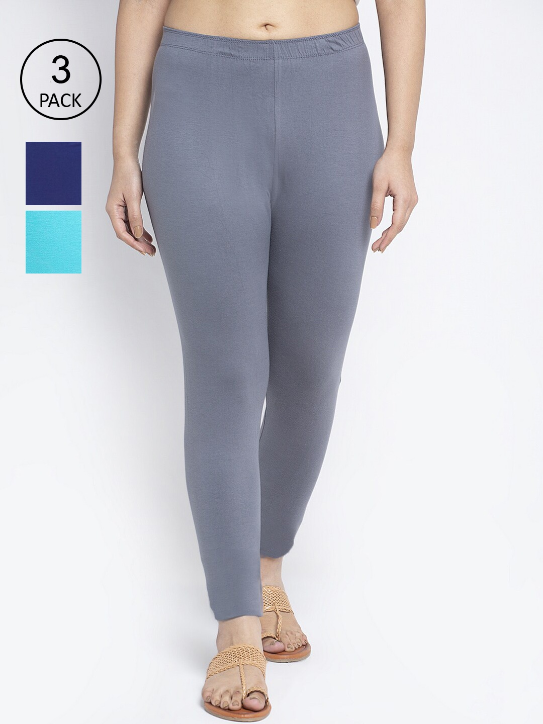 

Jinfo Women Pack of 3 Solid Ankle Length Leggings, Grey