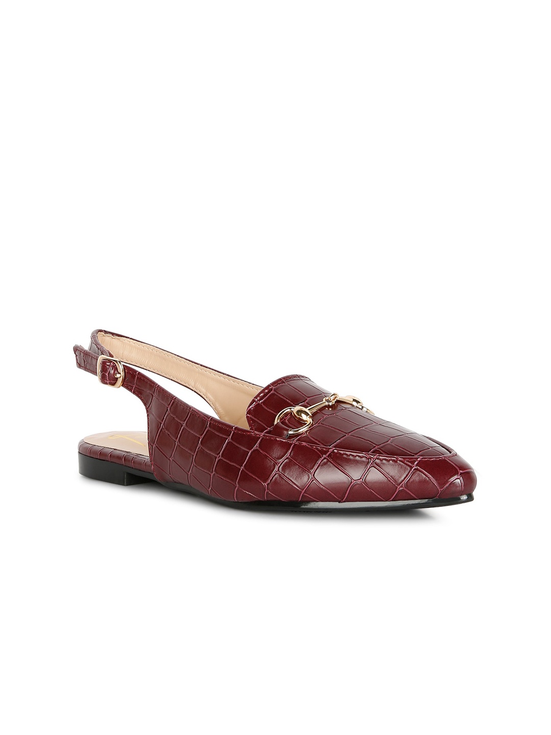 

London Rag Women Maroon Printed Ballerinas with Buckles Flats