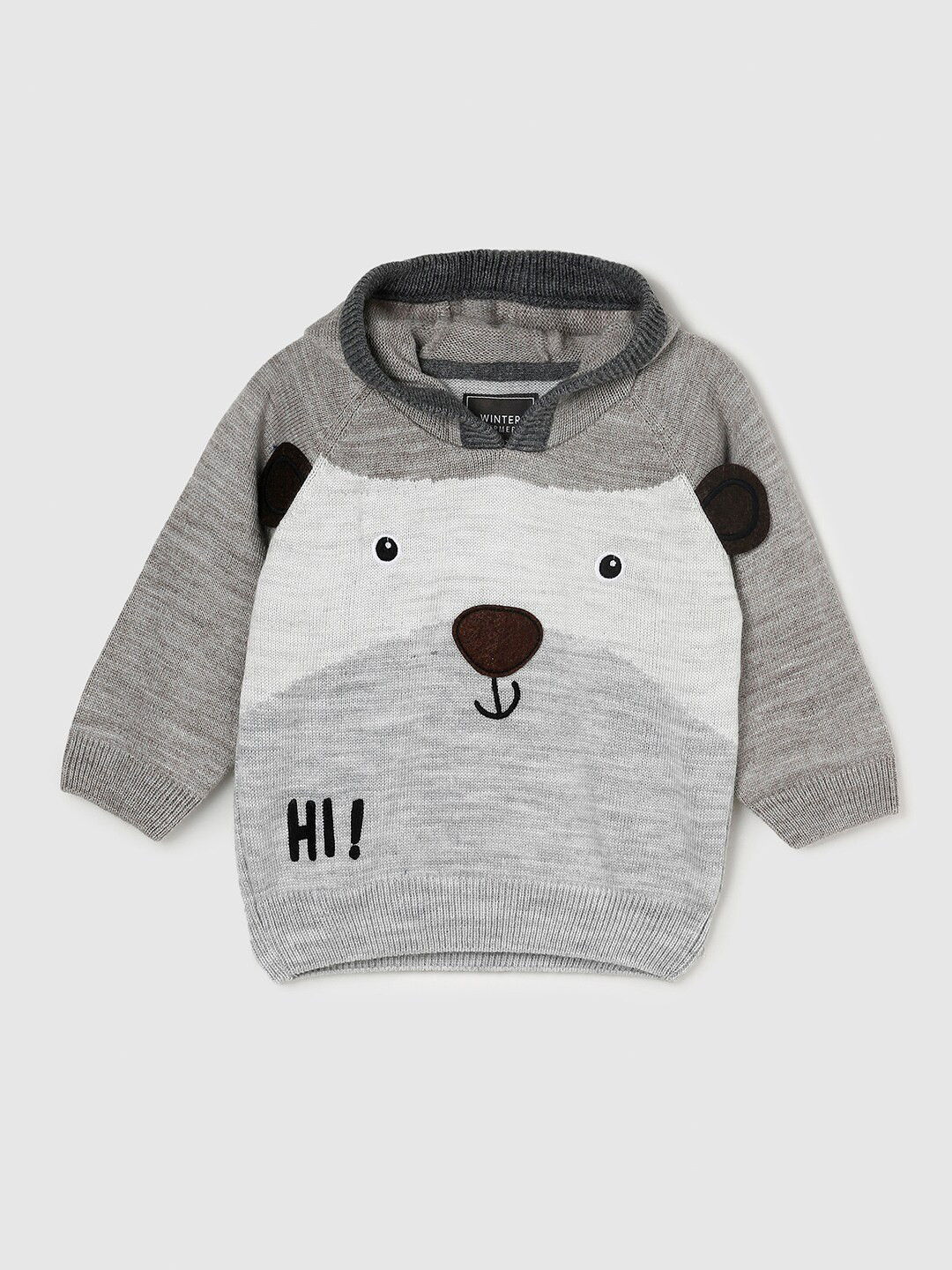 

max Boys Grey & White Self Design Pullover