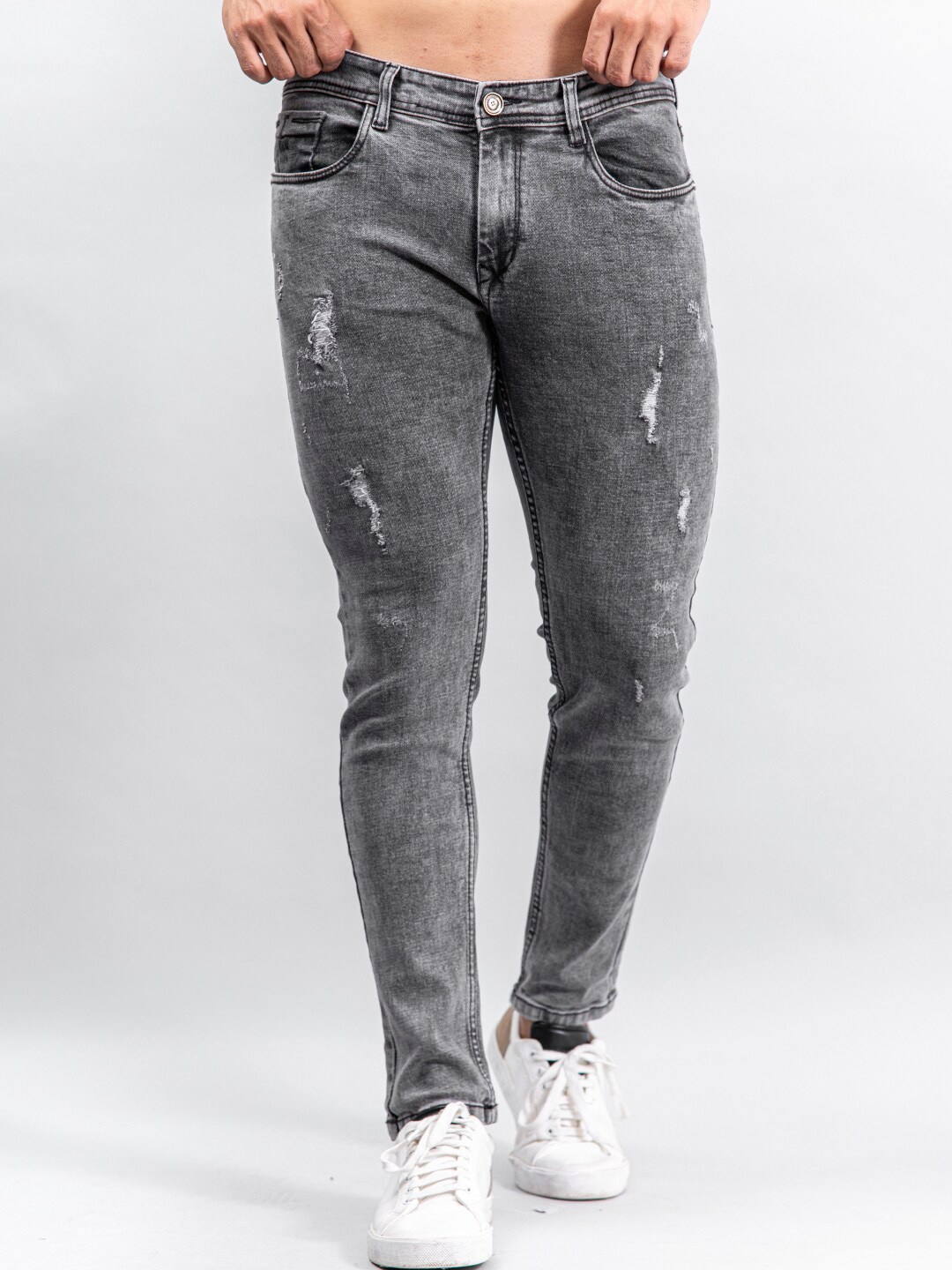 

Tistabene Men Grey Comfort Slim Fit Mildly Distressed Heavy Fade Denim Stretchable Jeans