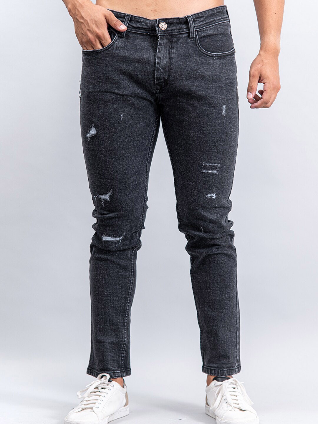 

Tistabene Men Grey Comfort Slim Fit Mildly Distressed Light Fade Stretchable Jeans