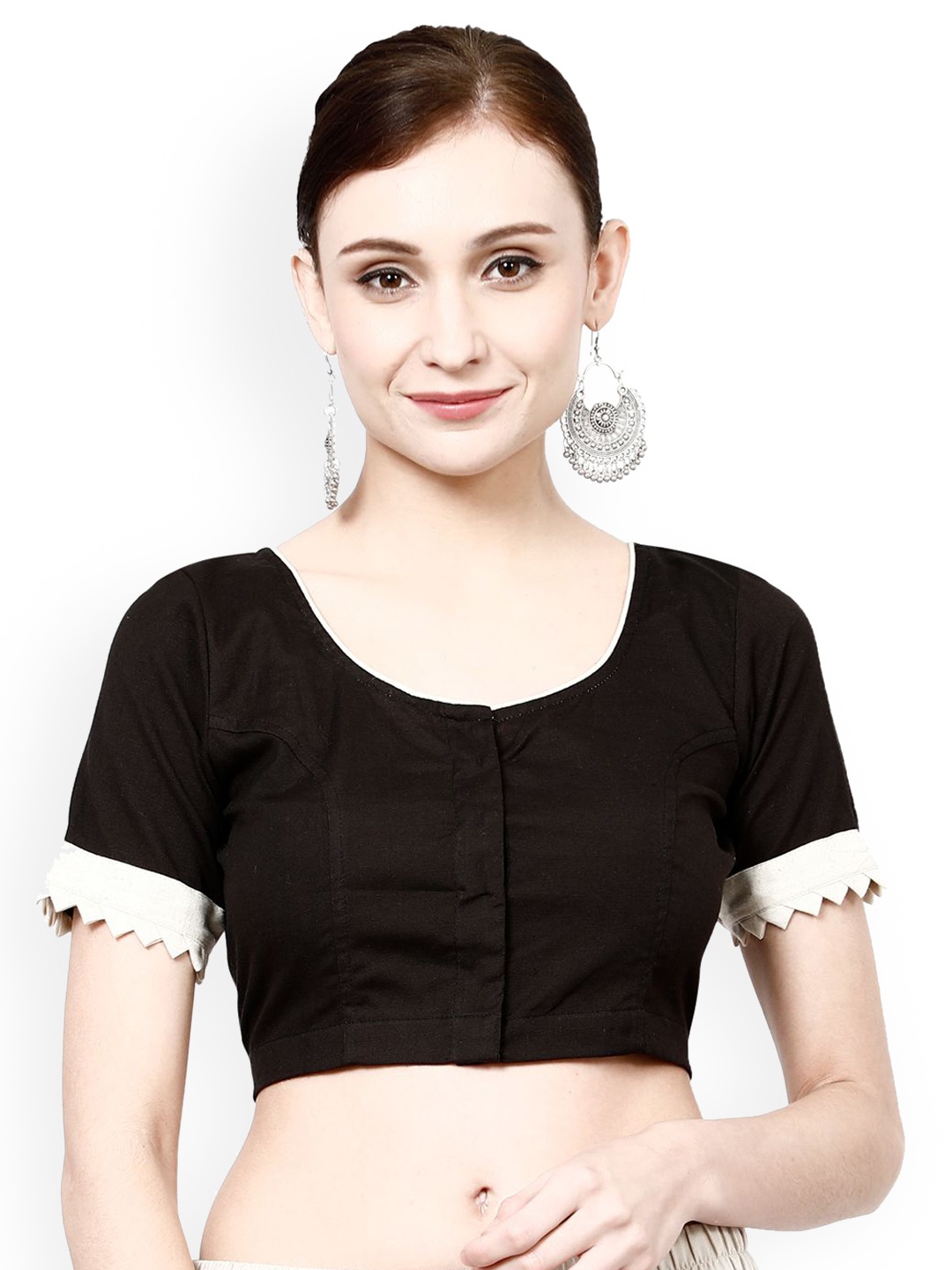 

Molcha Women Black Solid Cotton Saree Blouse