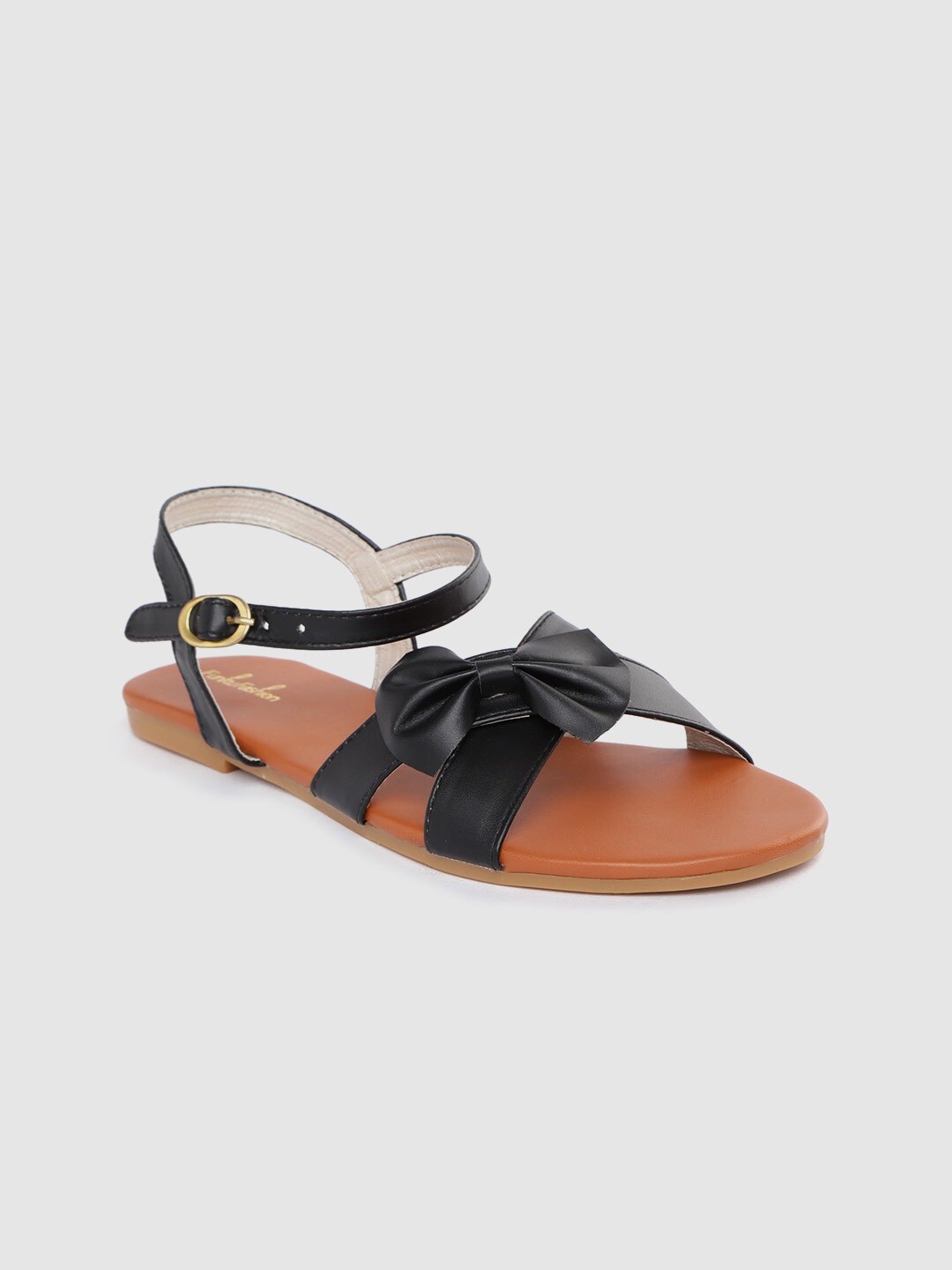 

Funku Fashion Women Black Open Toe Flats with Bows