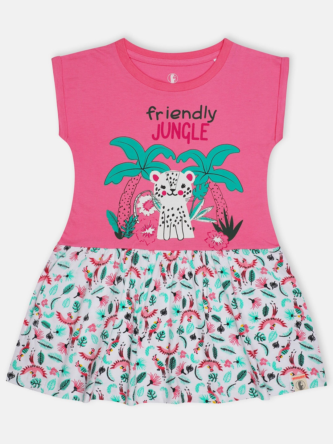 

Babysafe Girls Pink Tropical Printed A-Line Cotton Dress