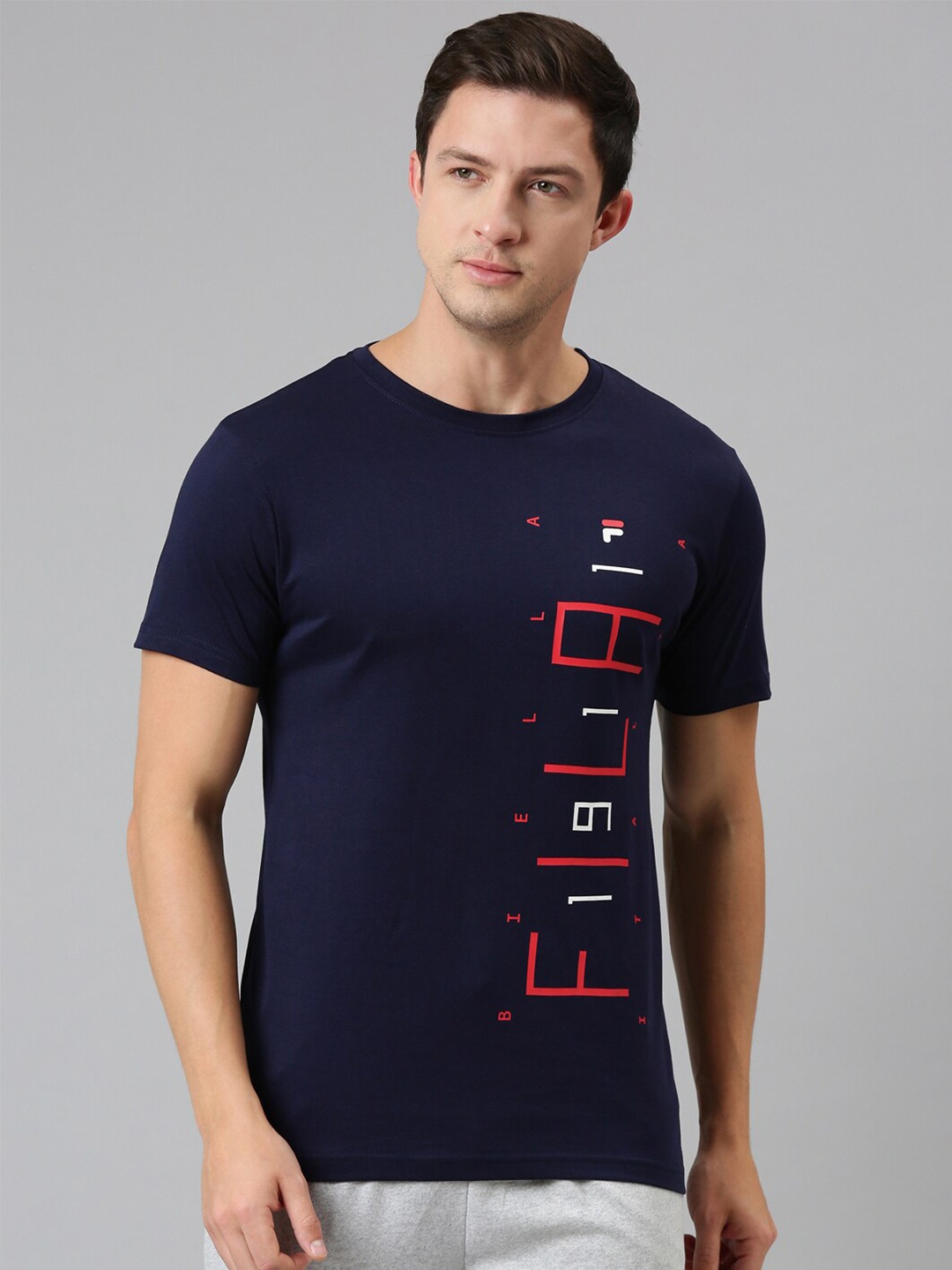 

FILA Men Blue Typography Printed Organic Cotton T-shirt