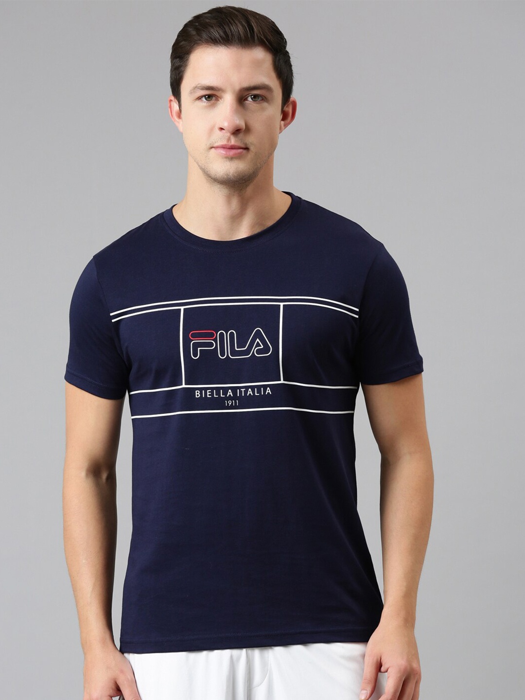 

FILA Men Blue Brand Logo Printed Organic Cotton T-shirt