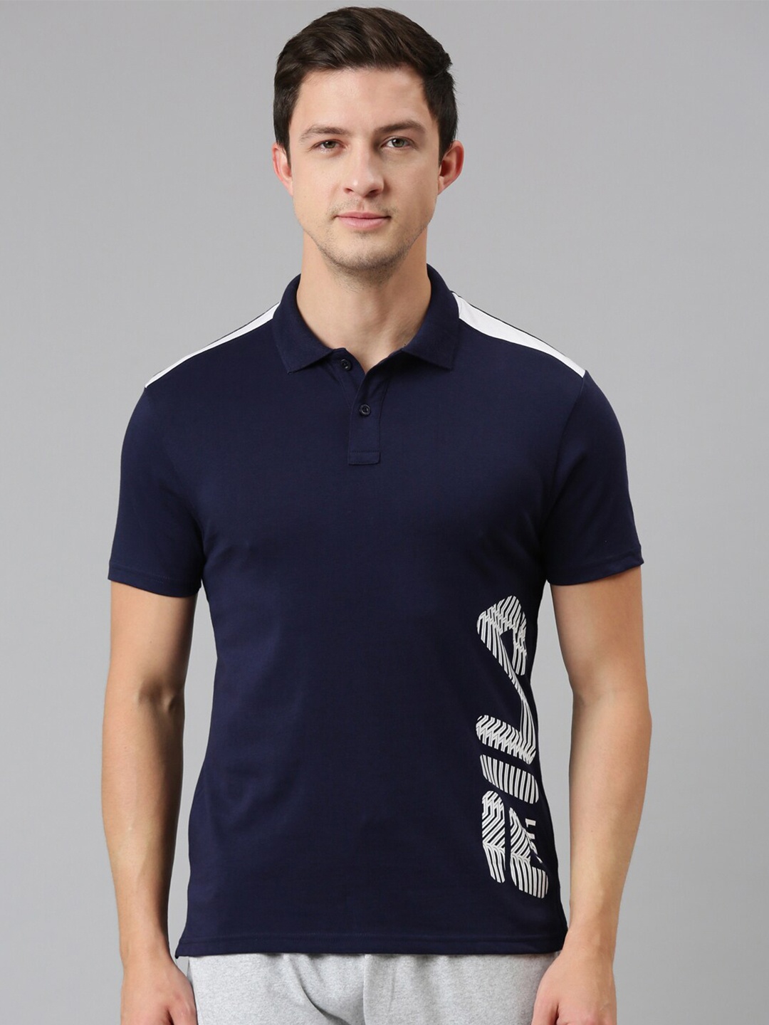 

FILA Men Blue Brand Logo Printed Polo Collar Organic Cotton T-shirt