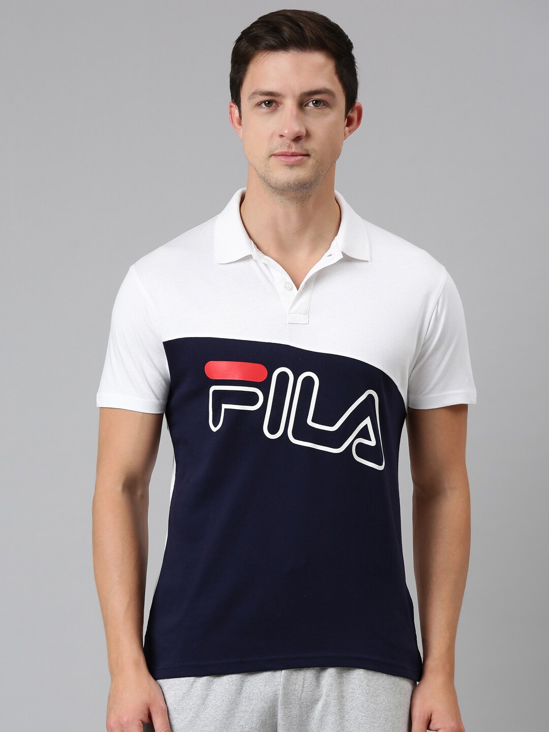 

FILA Men White Colourblocked Polo Collar Organic Cotton T-shirt