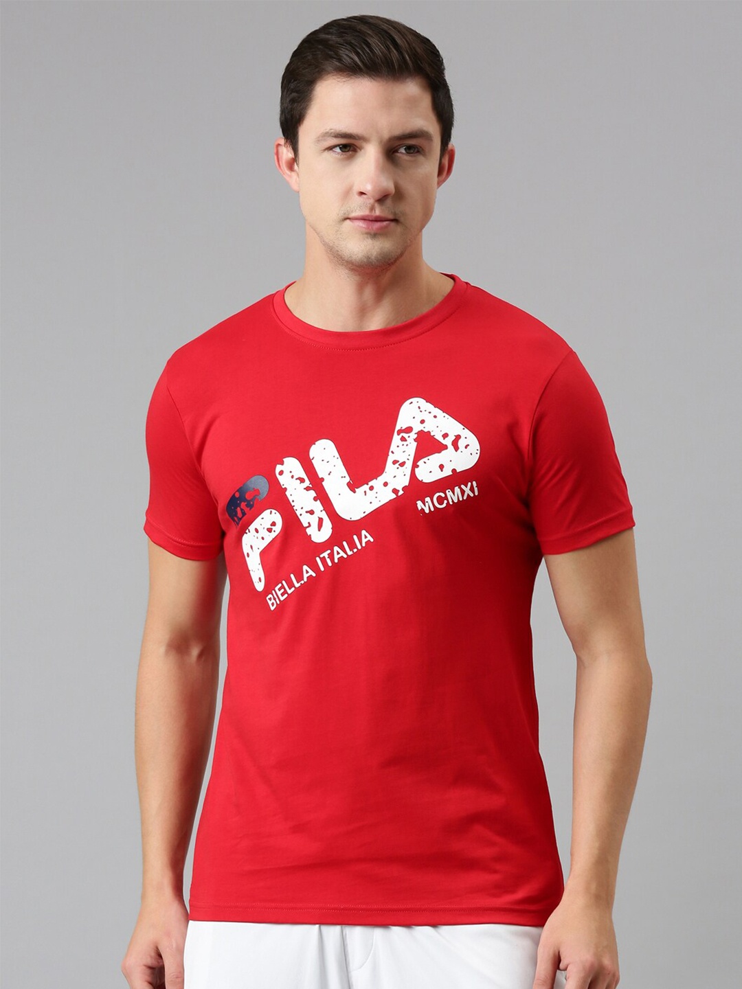 

FILA Men Red Typography Printed Organic Cotton T-shirt