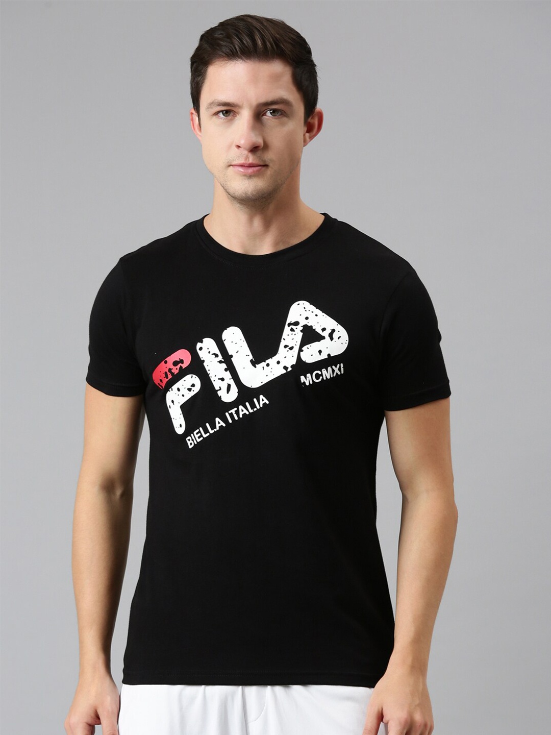 

FILA Men Black Brand Logo Printed Organic Cotton T-shirt