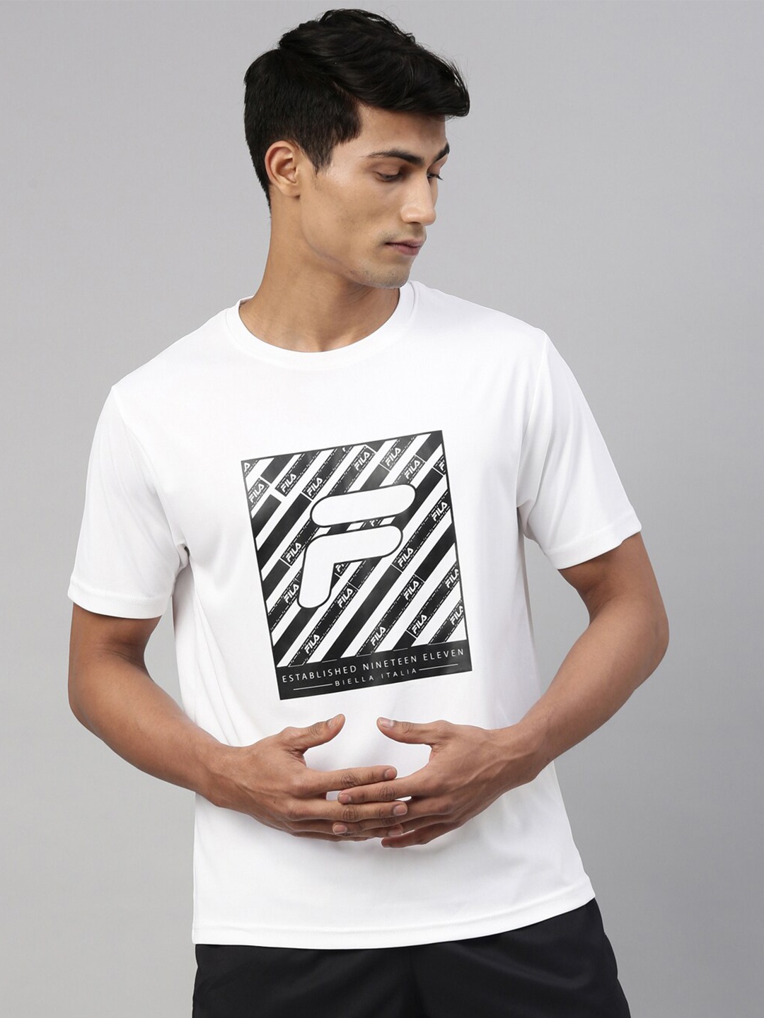 

FILA Men White Graphic Printed Organic Cotton T-shirt