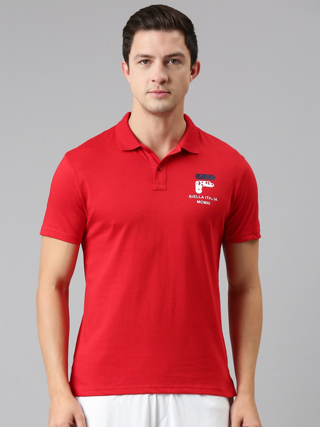 

FILA Men Red Solid Polo Collar Organic Cotton T-shirt