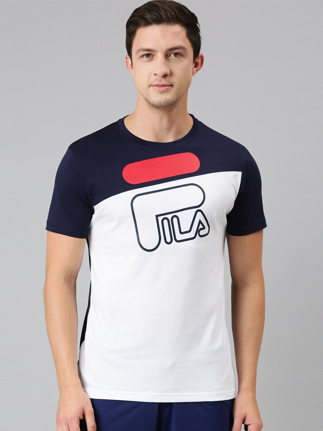 

FILA Men White Colourblocked Organic Cotton T-shirt