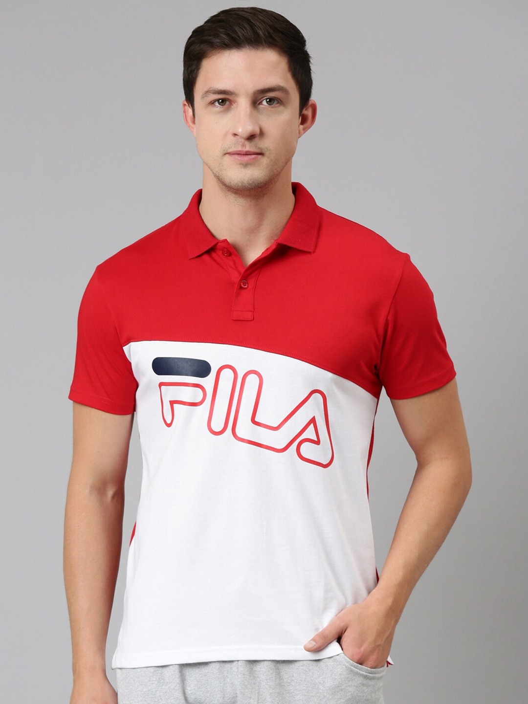 

FILA Men Red Colourblocked Polo Collar Organic Cotton Vikas T-shirt