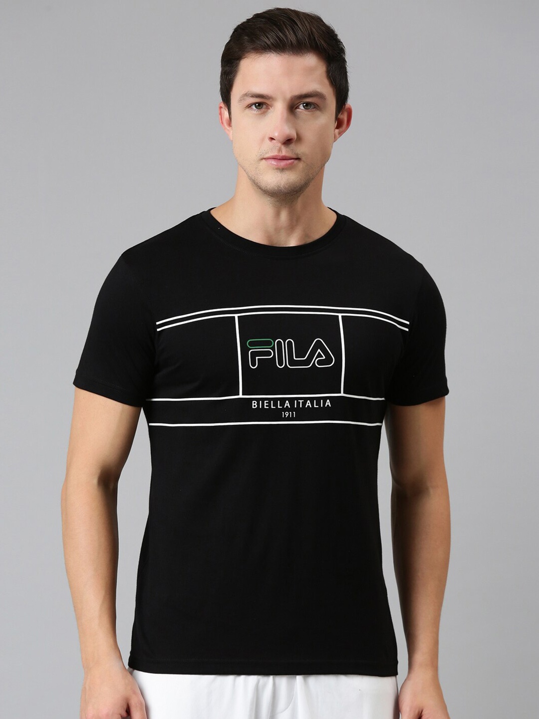 

FILA Men Black Typography Printed Organic Cotton T-shirt
