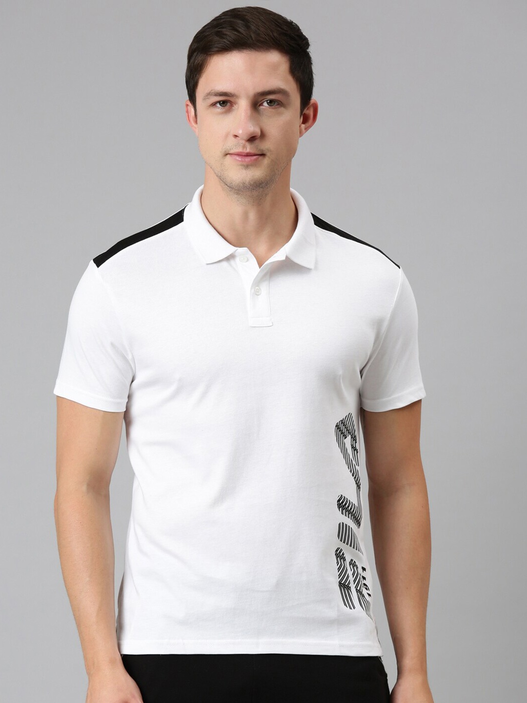 

FILA Men White Solid Polo Collar Organic Cotton Somnath T-shirt