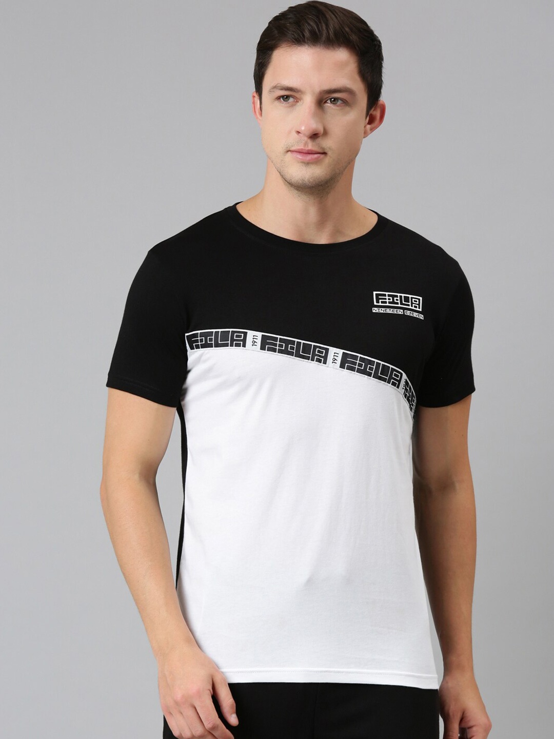 

FILA Men Black Colourblocked Organic Cotton T-shirt