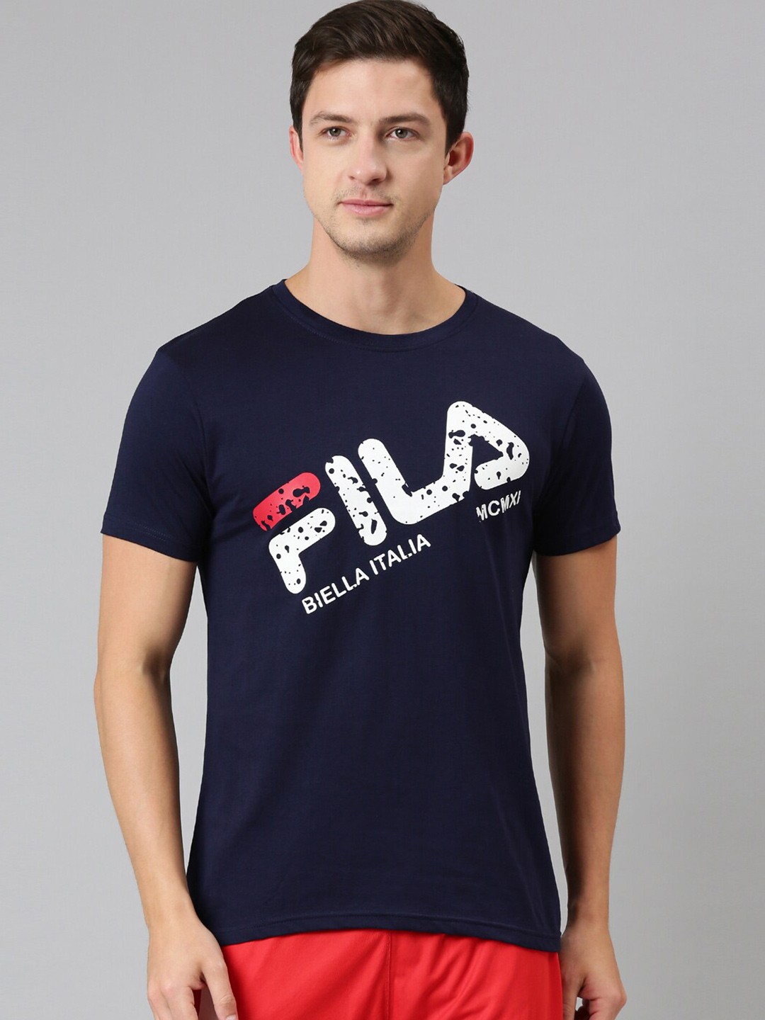 

FILA Men Blue Typography Printed Organic Cotton T-shirt
