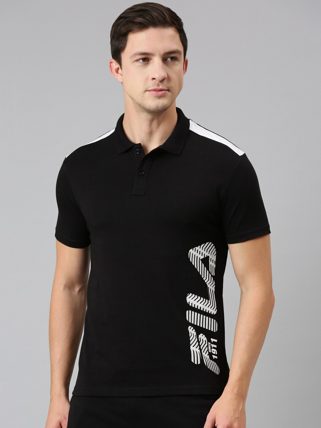 

FILA Men Black Typography Printed Polo Collar Organic Cotton T-shirt