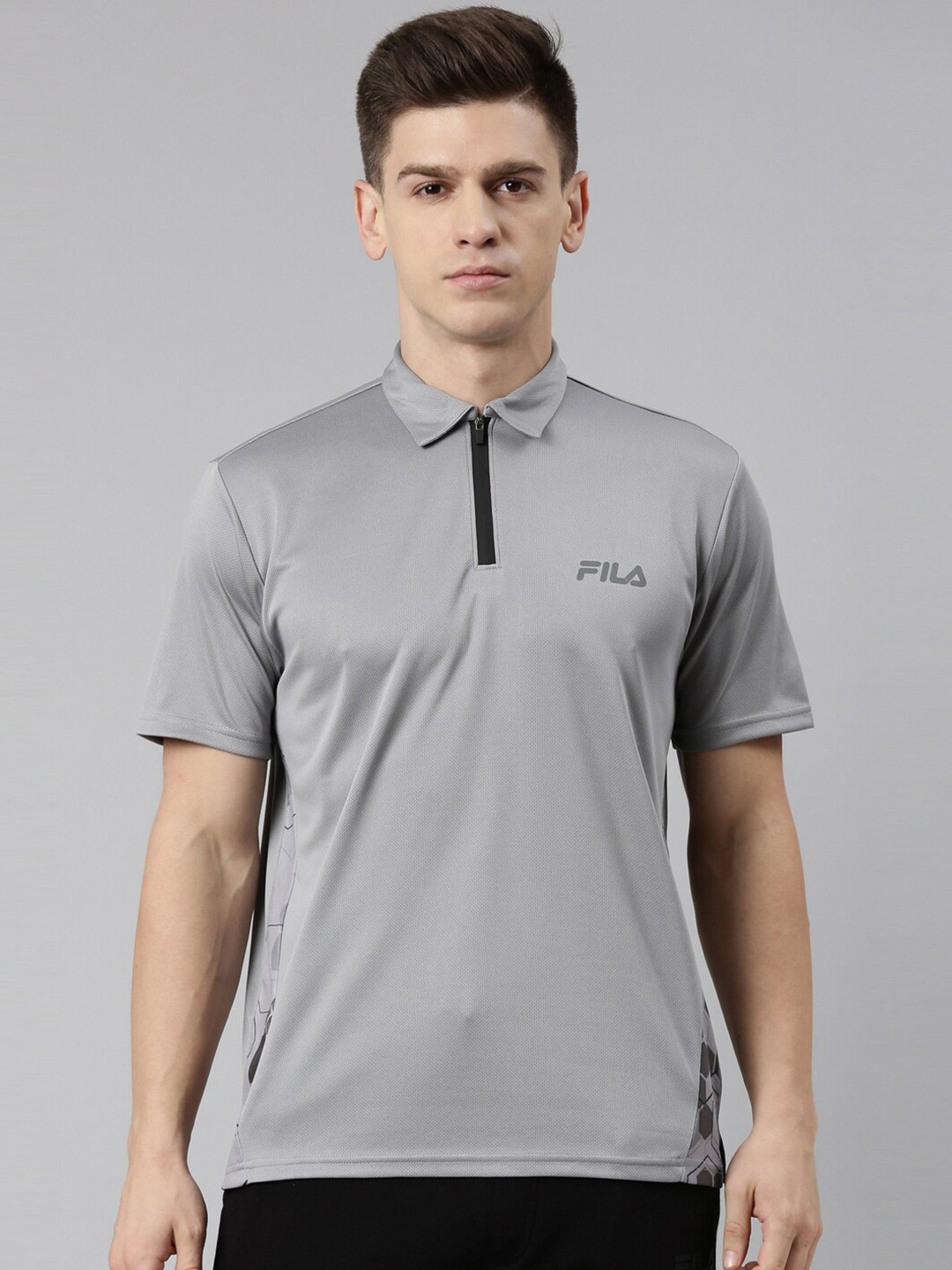 

FILA Men Grey Solid Polo Collar T-shirt
