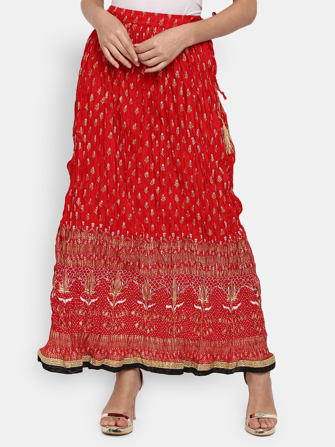 

V-Mart Women Red & White Ethnic Motifs Printed Flared Long Skirt