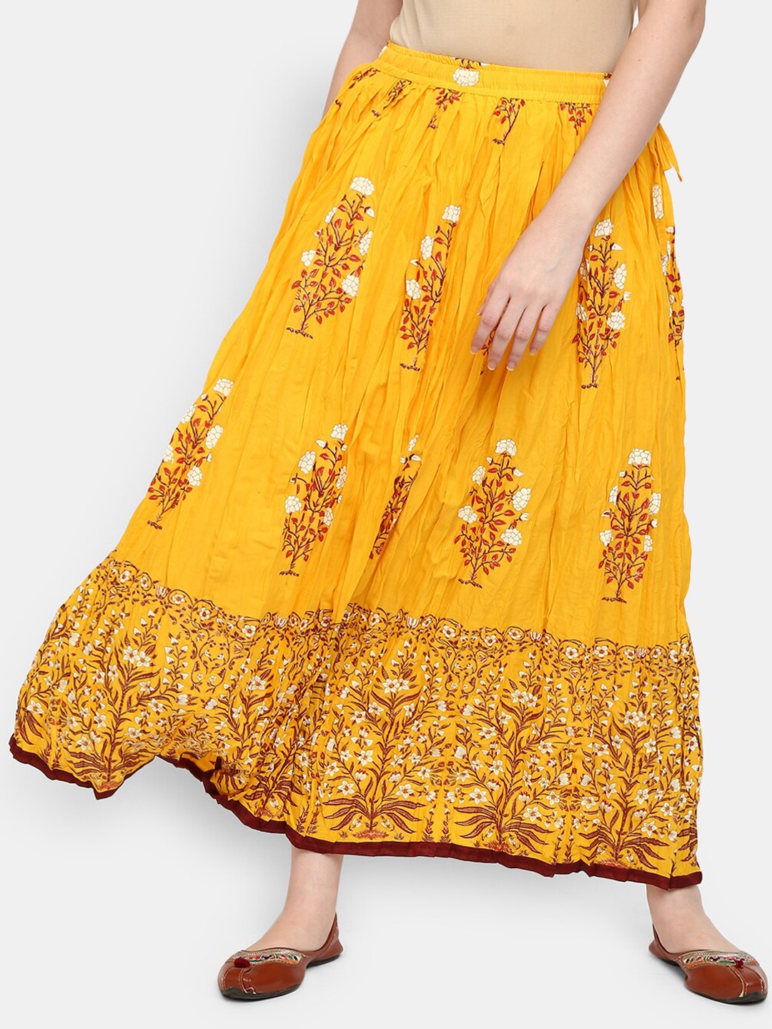 

V-Mart Women Yellow & Maroon Floral Printed Pure Cotton Flared Skirt