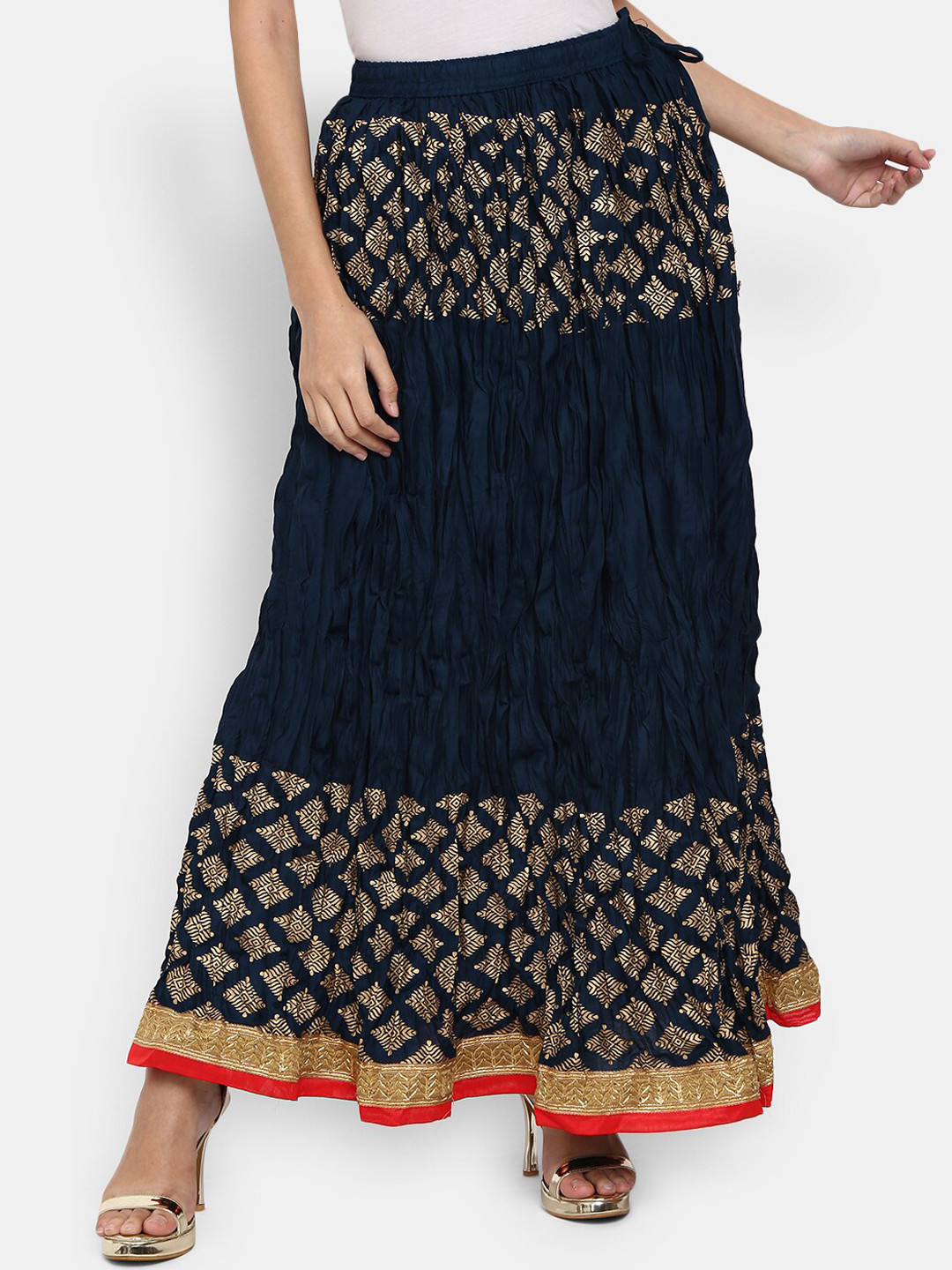 

V-Mart Women Blue & Gold Toned Ethnic Motifs Printed Maxi Skirt